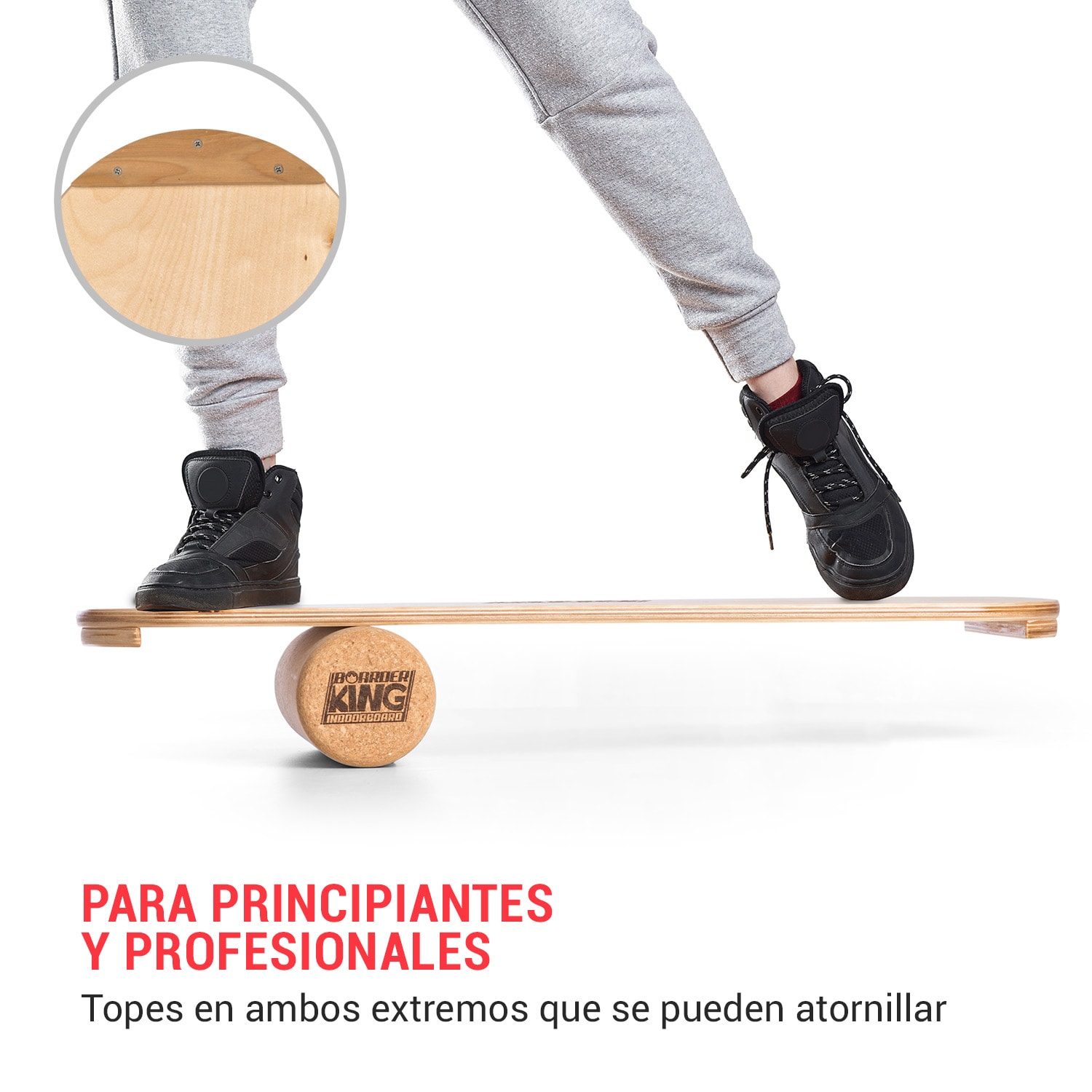 Indoorboard Classic Tabla de equilibro + Esterilla + Rodillo Madera/Corcho Roja 