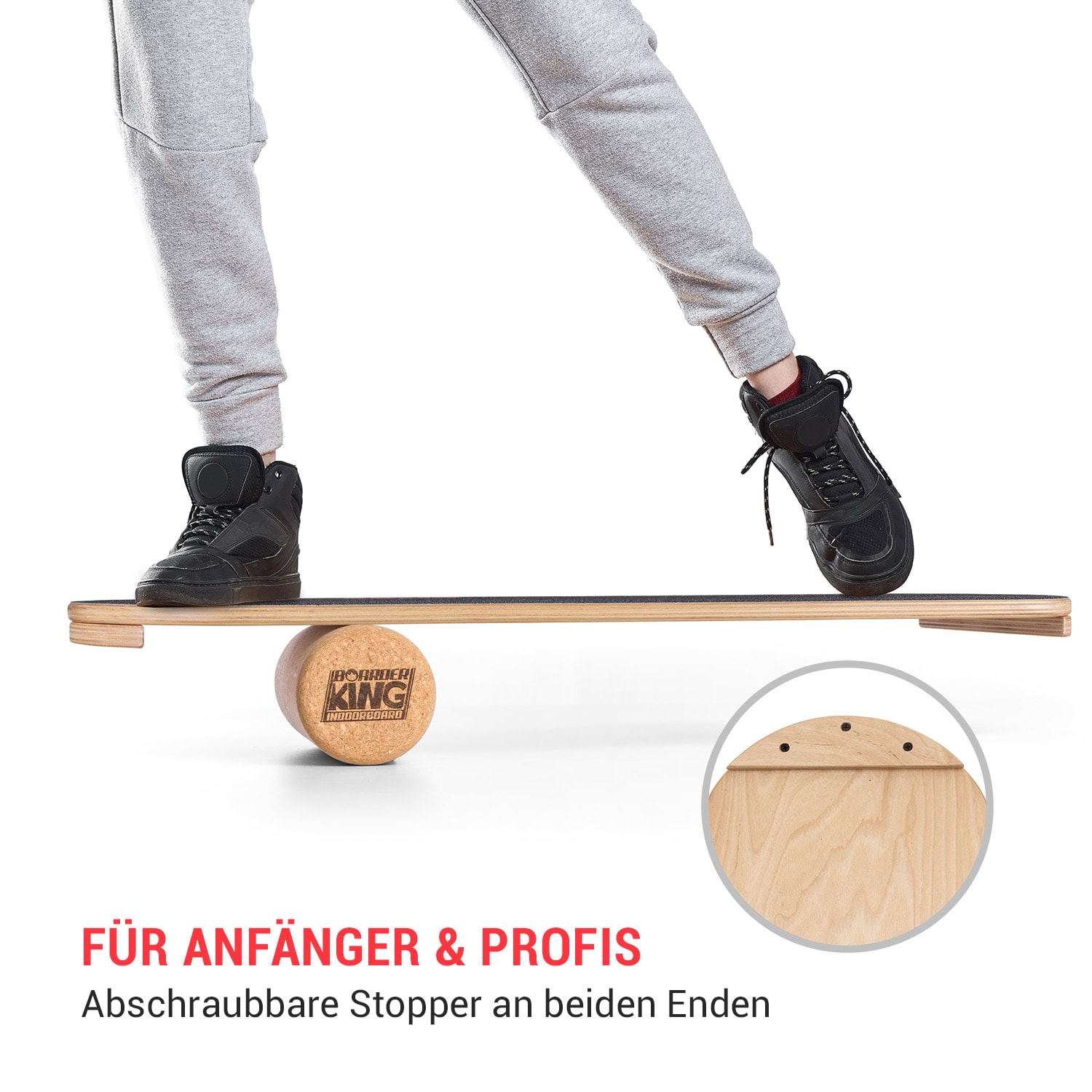 Indoorboard Classic Balance Board + Matte + Rolle Holz / Kork Bonbonrosa