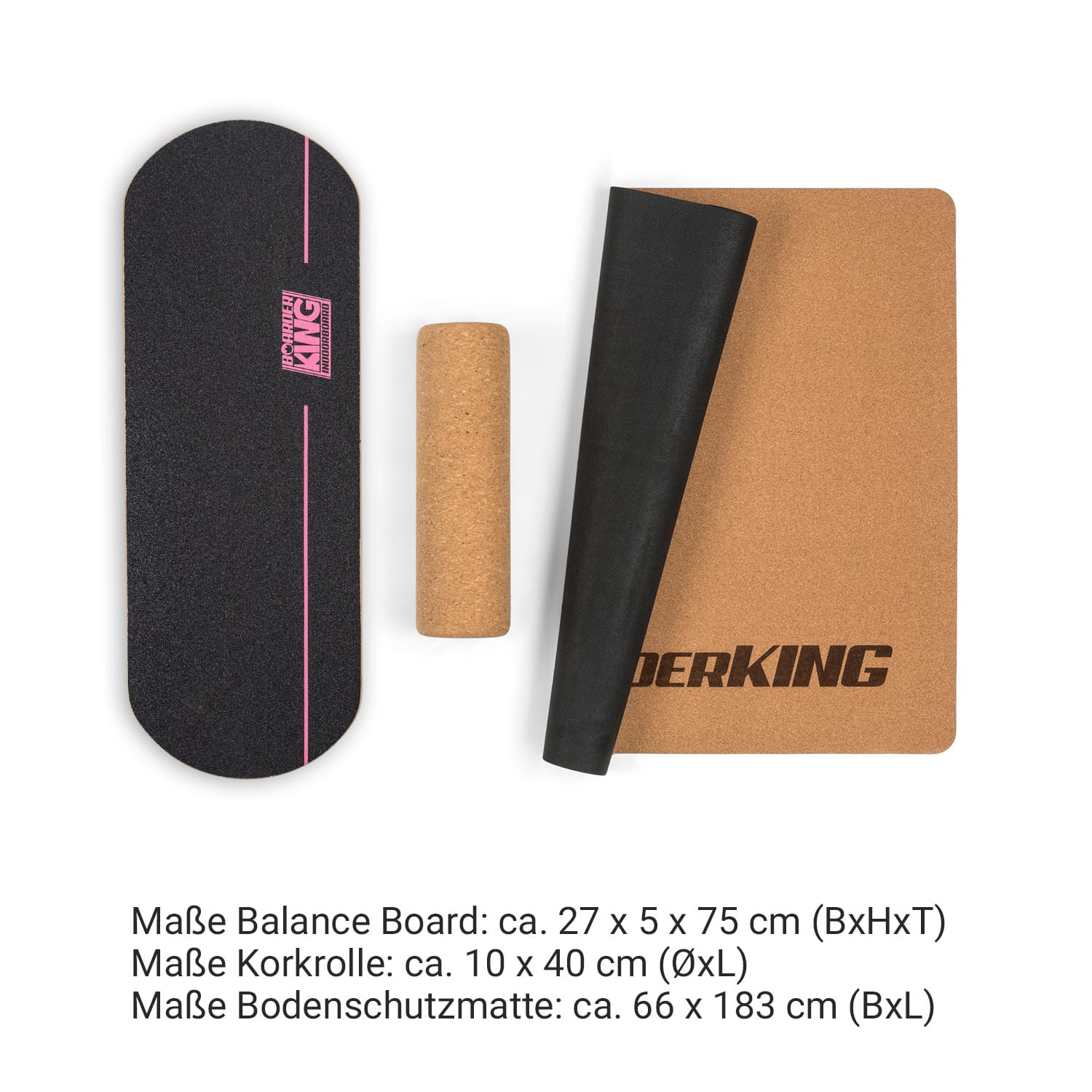 Indoorboard Classic Balance Board + Matte + Rolle Holz / Kork Bonbonrosa