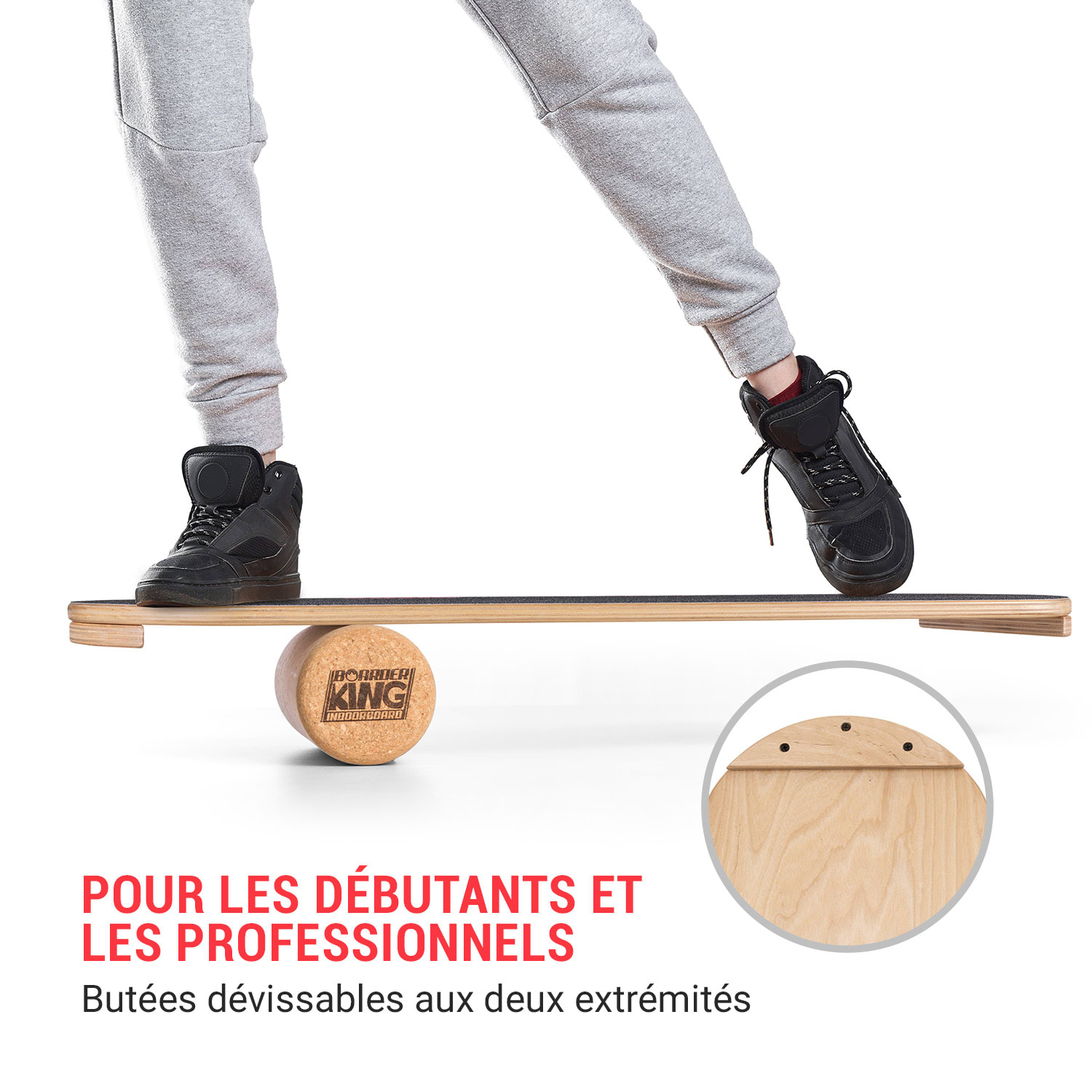Indoorboard Classic planche d'équilibre + tapis + rouleau bois / liège rouge Rose Bonbon