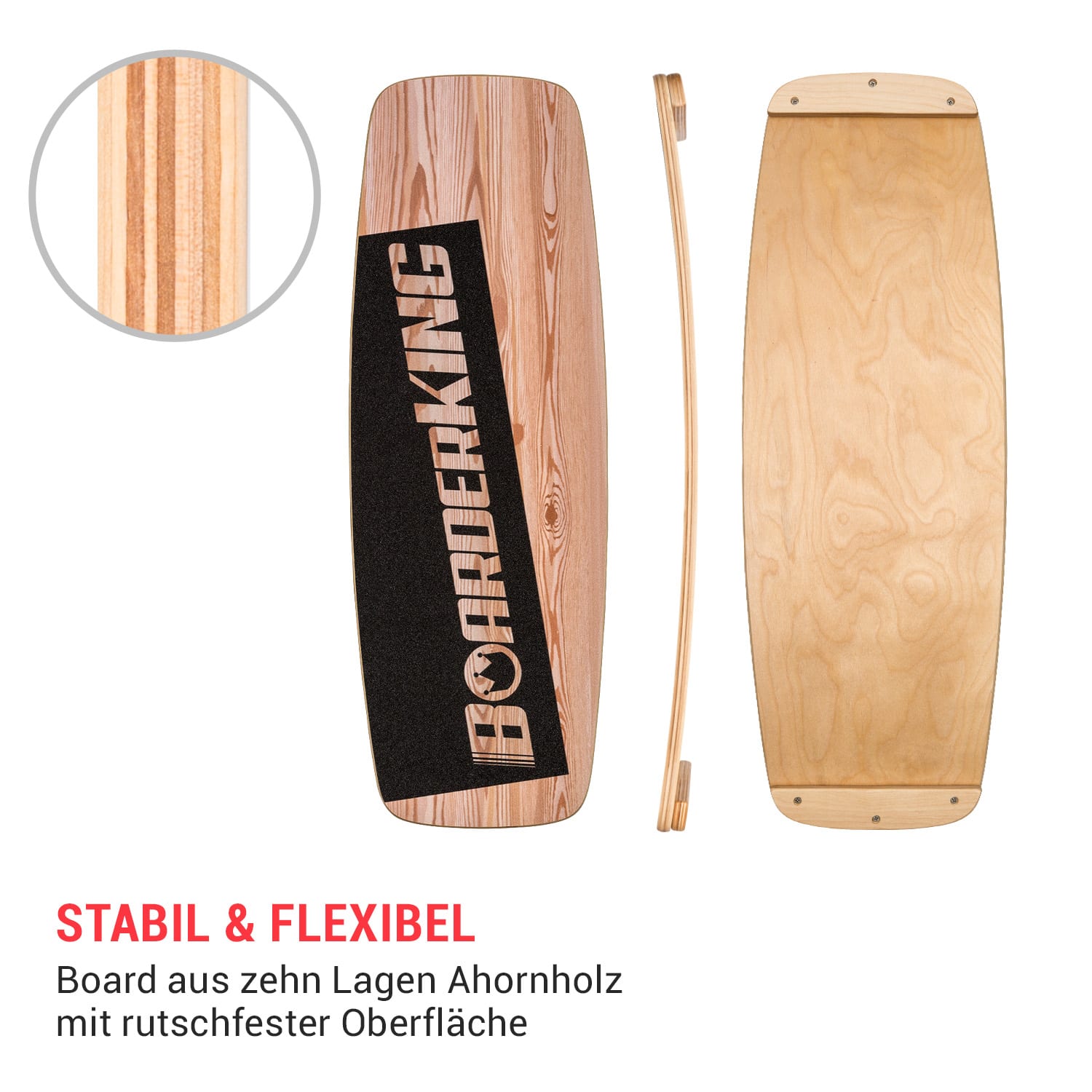 Indoorboard Curved Balance Board + Matte + Rolle Holz / Kork 