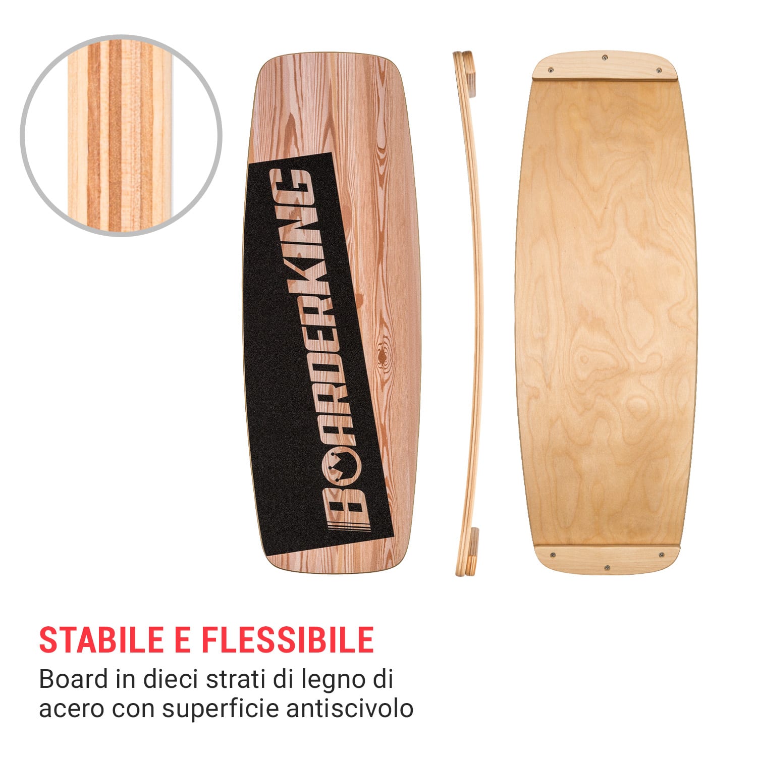 Indoorboard Curved, Balance board + tappetino + rullo, legno/sughero 