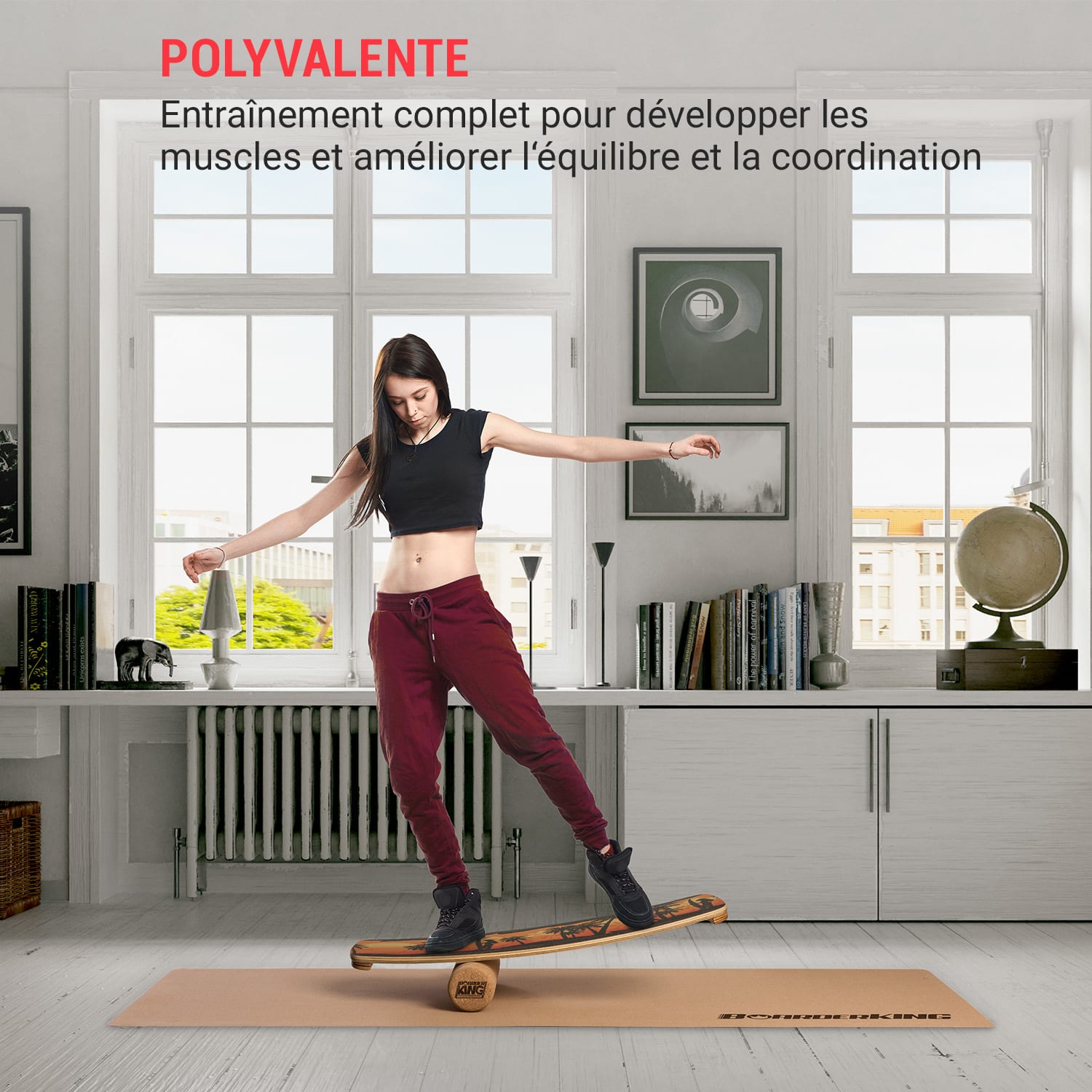 Indoorboard Curved Planche d'équilibre + tapis + rouleau de bois / liège Multi