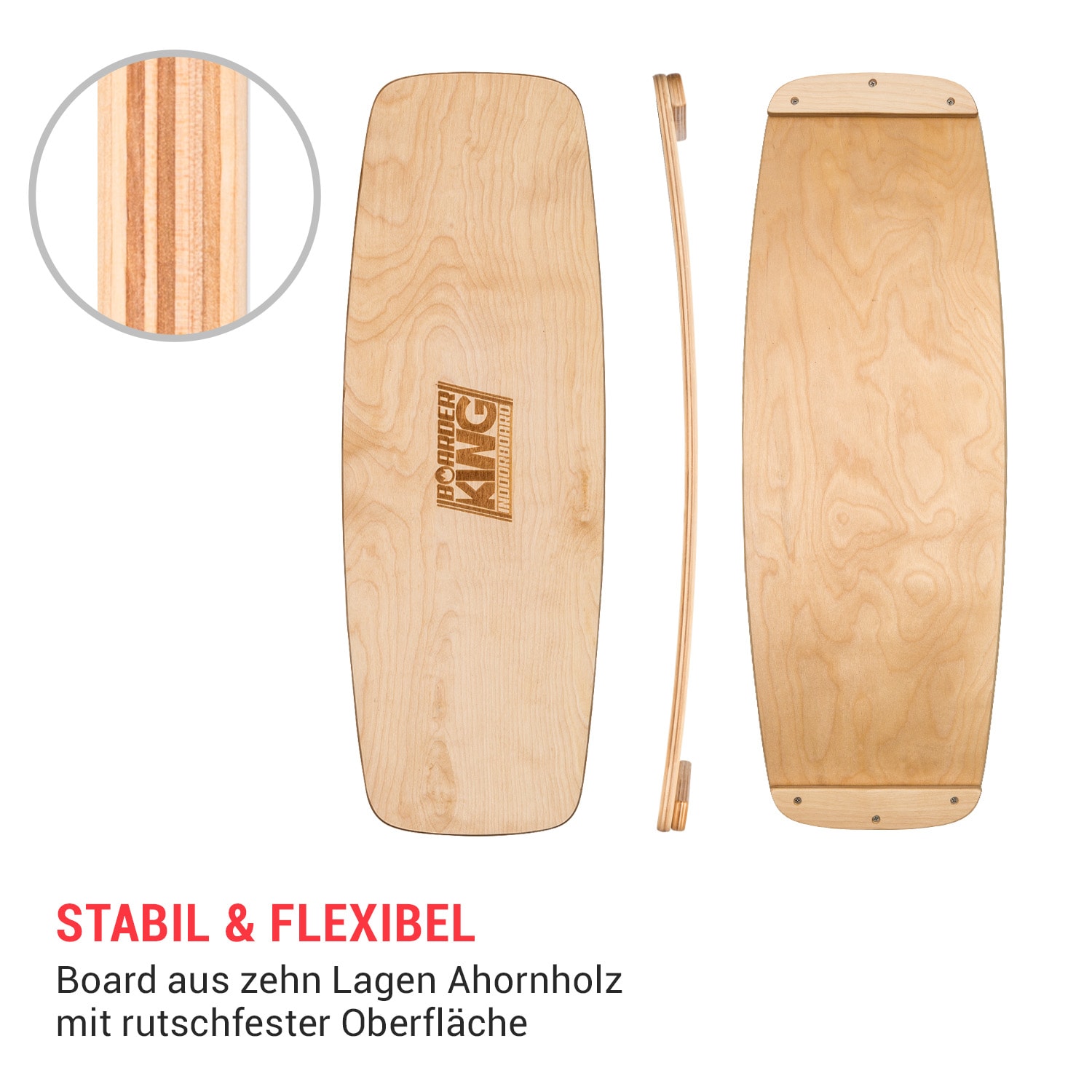 Indoorboard Curved Balance Board + Matte + Rolle Holz / Kork Ahorn