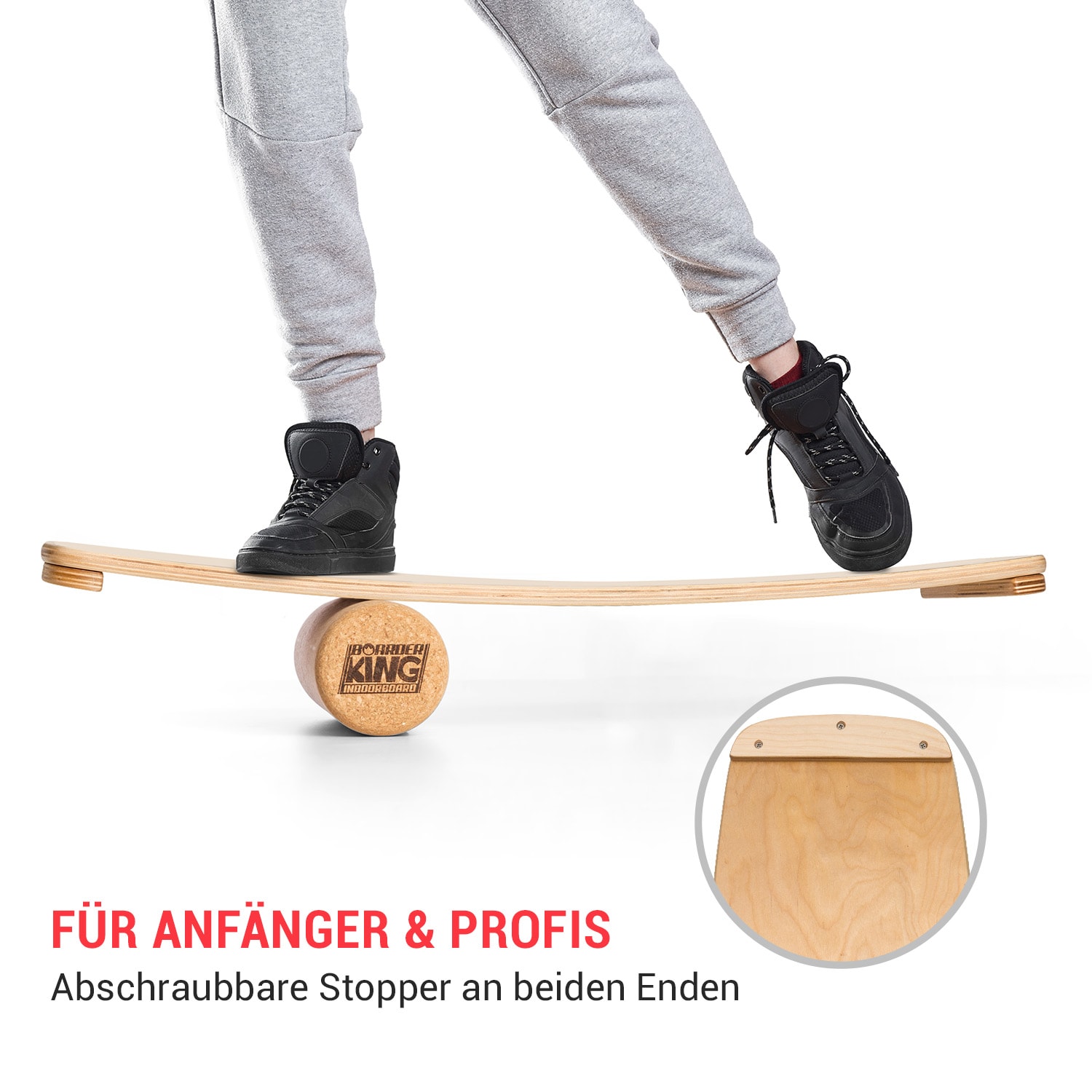 Indoorboard Curved Balance Board + Matte + Rolle Holz / Kork Ahorn