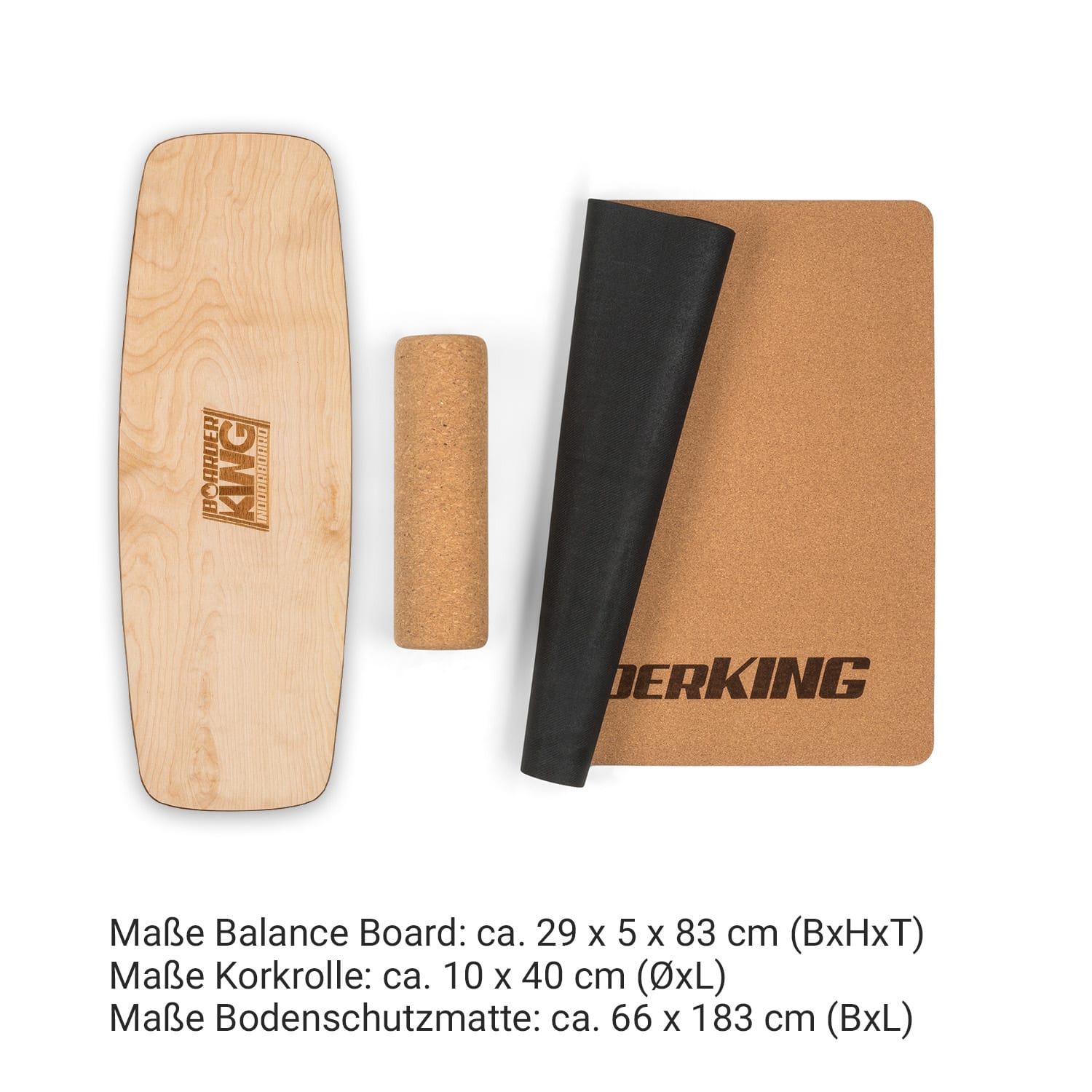 Indoorboard Curved Balance Board + Matte + Rolle Holz / Kork Ahorn