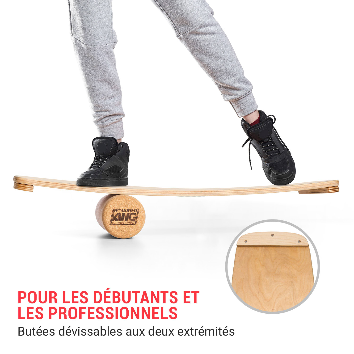 Indoor board Curved balance board + mat + roller hout / kurk Maple