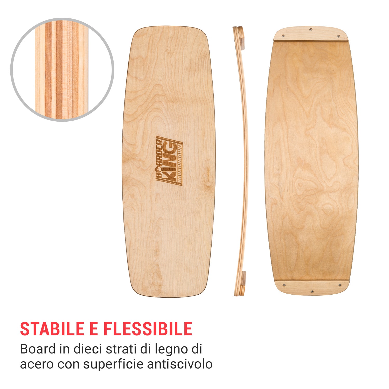Indoorboard Curved, Balance board + tappetino + rullo, legno/sughero Acero