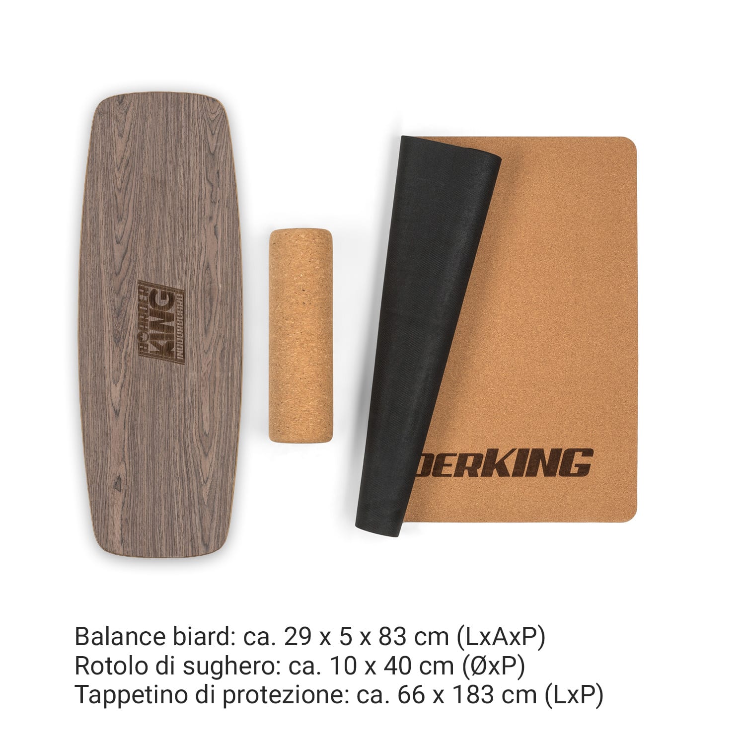 Indoorboard Curved, Balance board + tappetino + rullo, legno/sughero 