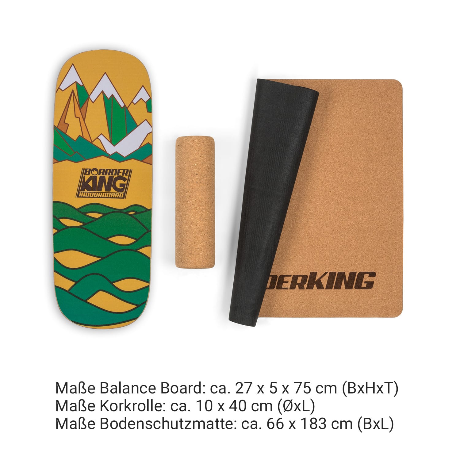 Indoorboard Flow Balance Board + Matte + Rolle Holz / Kork 