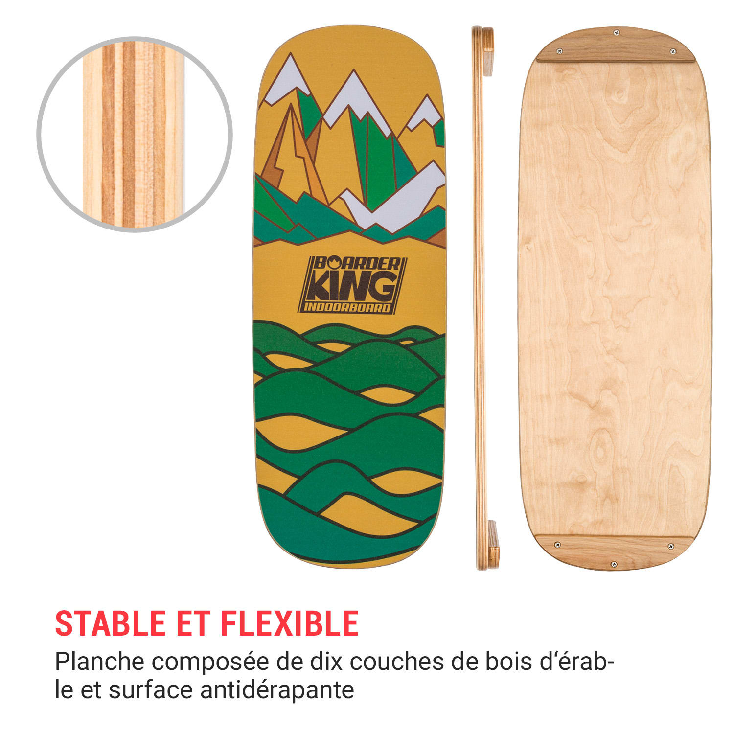 Indoorboard Flow Planche d'équilibre + tapis + rouleau de bois / liège 
