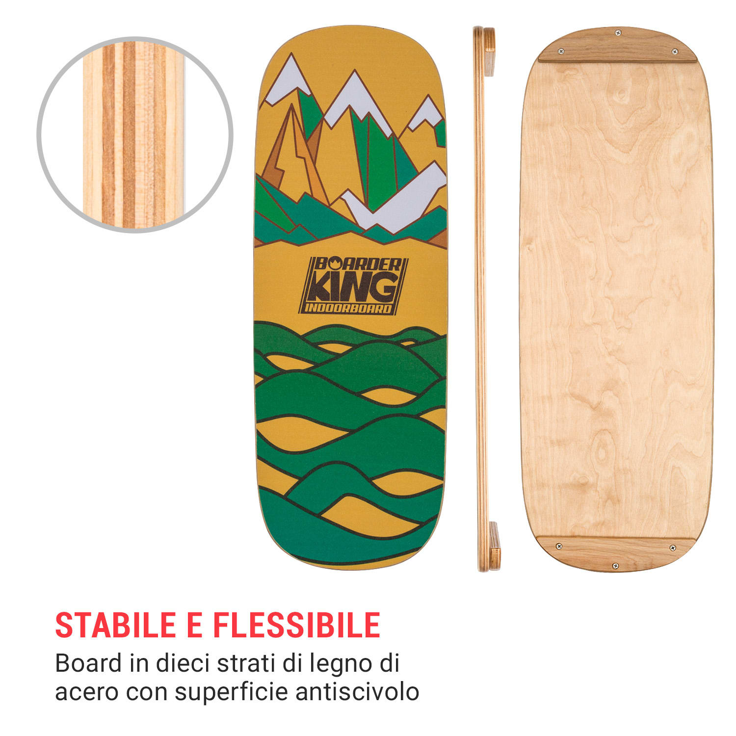 Indoorboard Flow, Balance board + tappetino + rullo, legno/sughero 