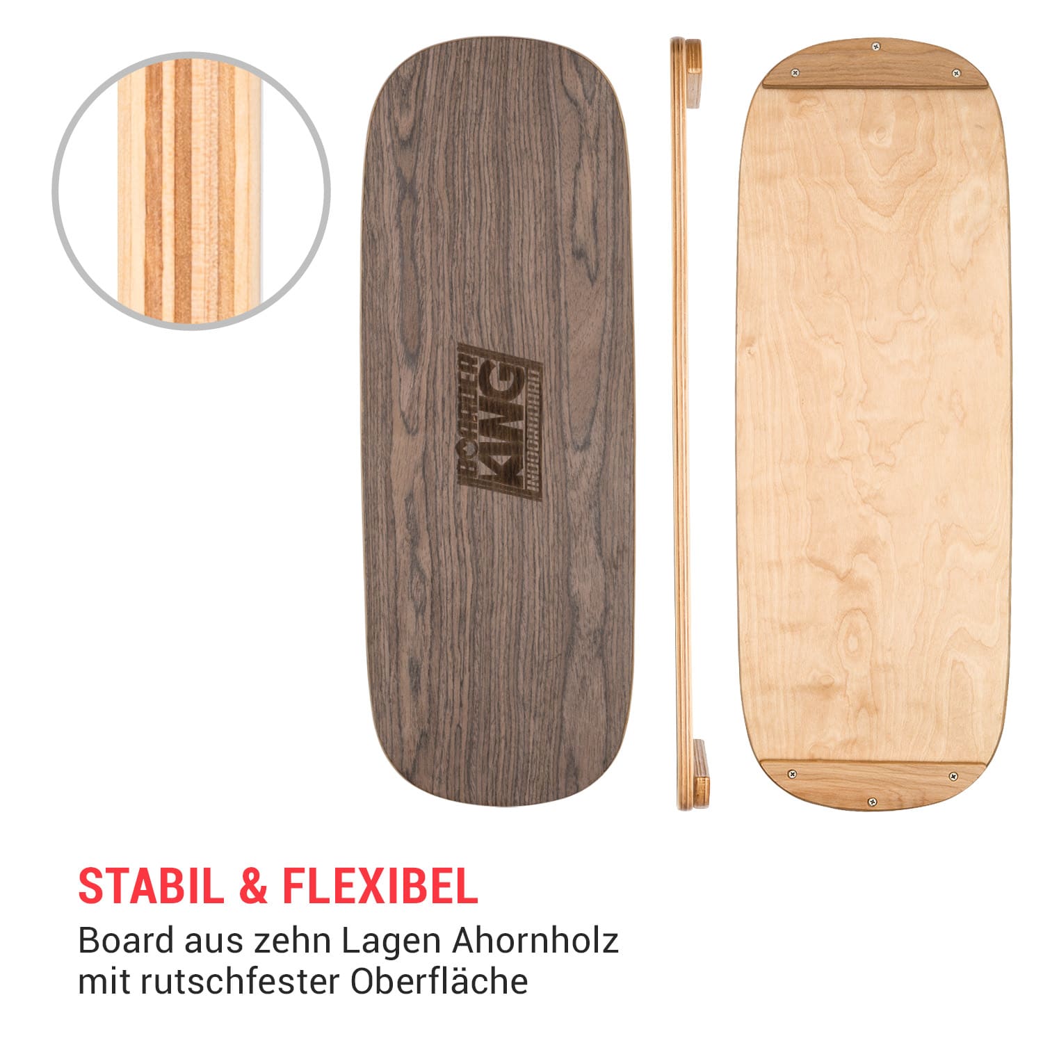 Indoorboard Flow Balance Board + Matte + Rolle Holz / Kork 