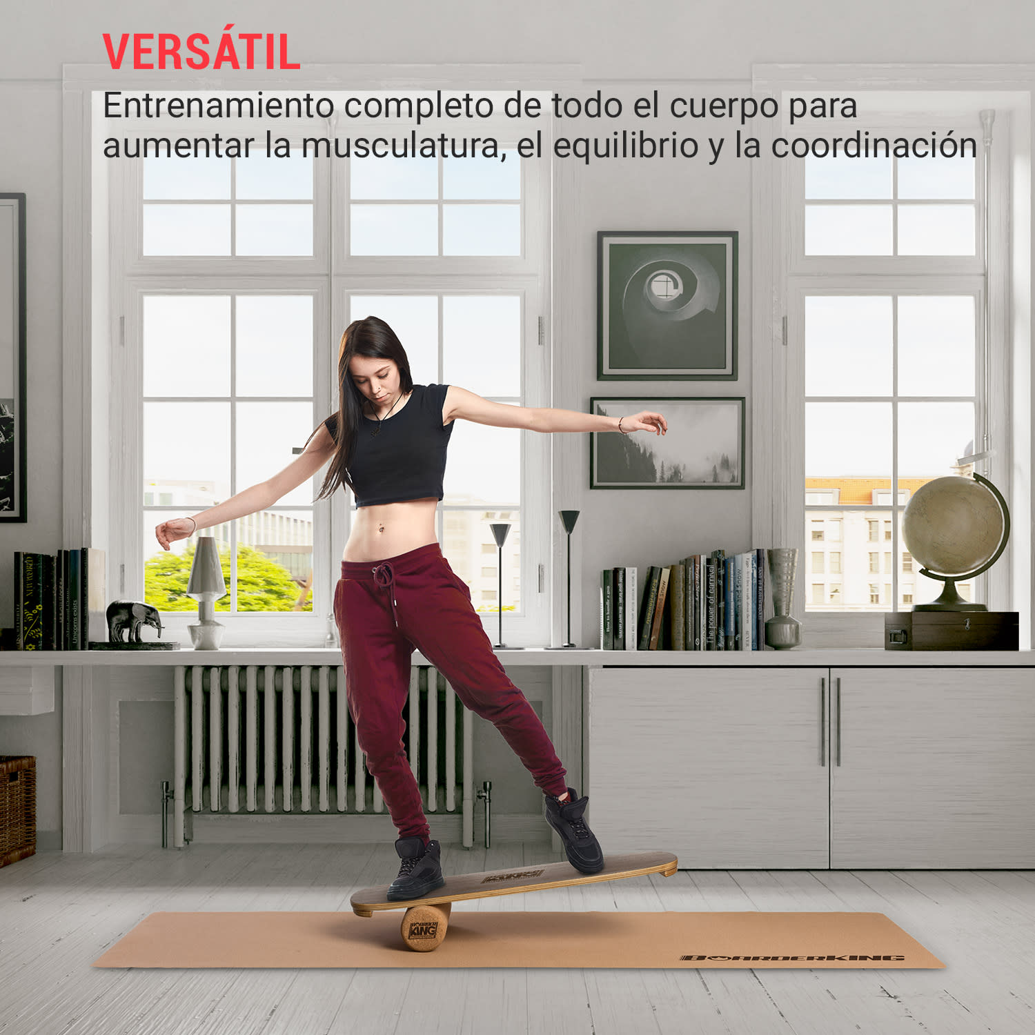 Tabla de equilibrio interior Flow + Esterilla + Rollo madera / corcho 