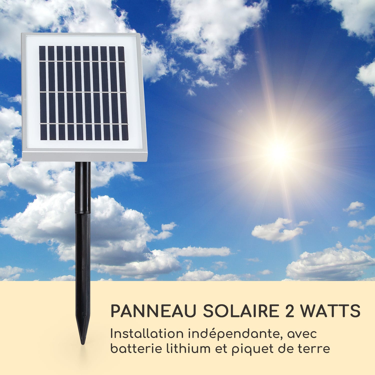 Fontaine murale Löwenstein Pompe solaire 2W Matériau : polyrésine 4 LEDs blanches Câble de 5m 