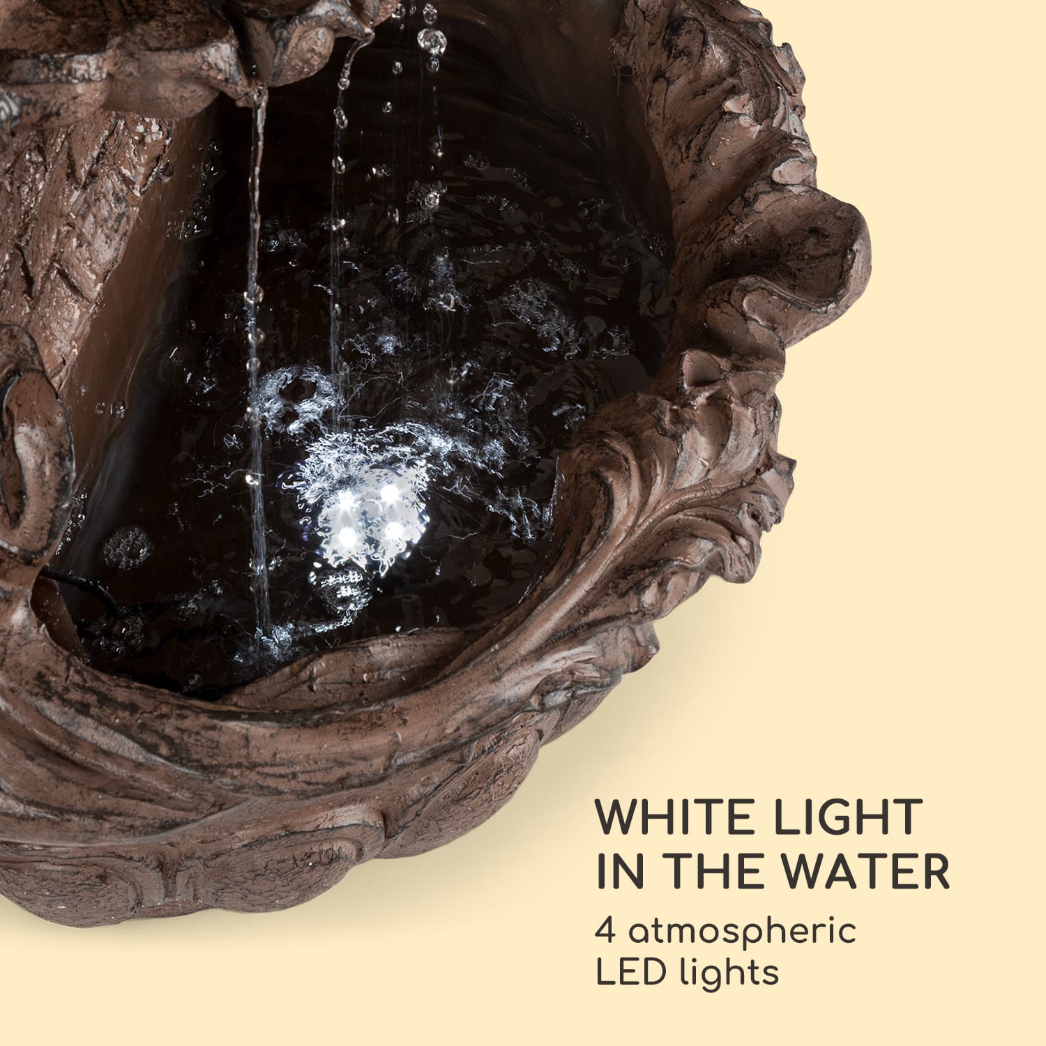 Löwenstein, nástenná fontána, 2 W, solárne čerpadlo, materiál: polyresin, 4 biele LED diódy, 5 m kábel 