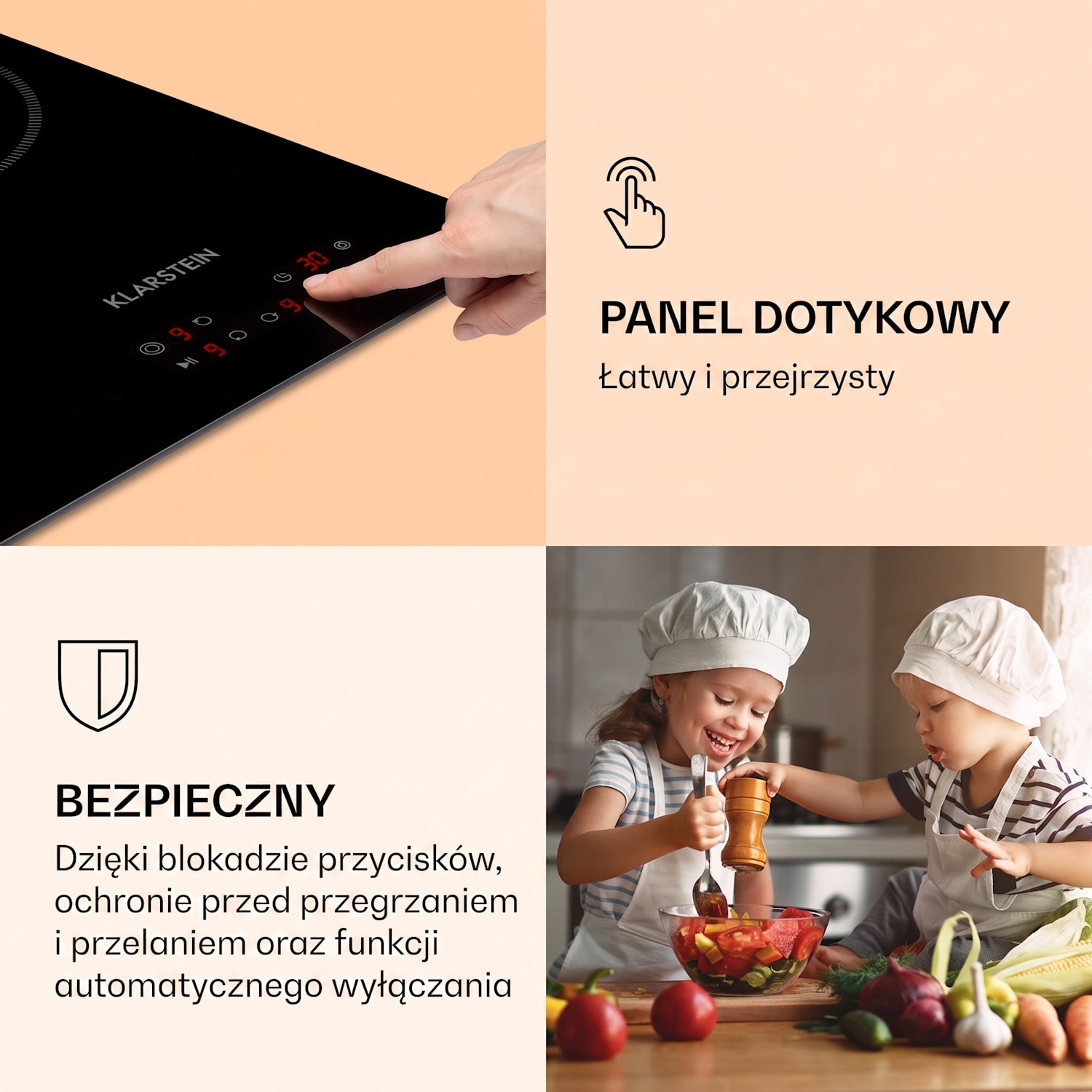 Virtuosa 3 Slim, płyta ceramiczna, 3 pola grzewcze, 5000 W, Dualzone 45 cm | Podwójny | Bez ramki