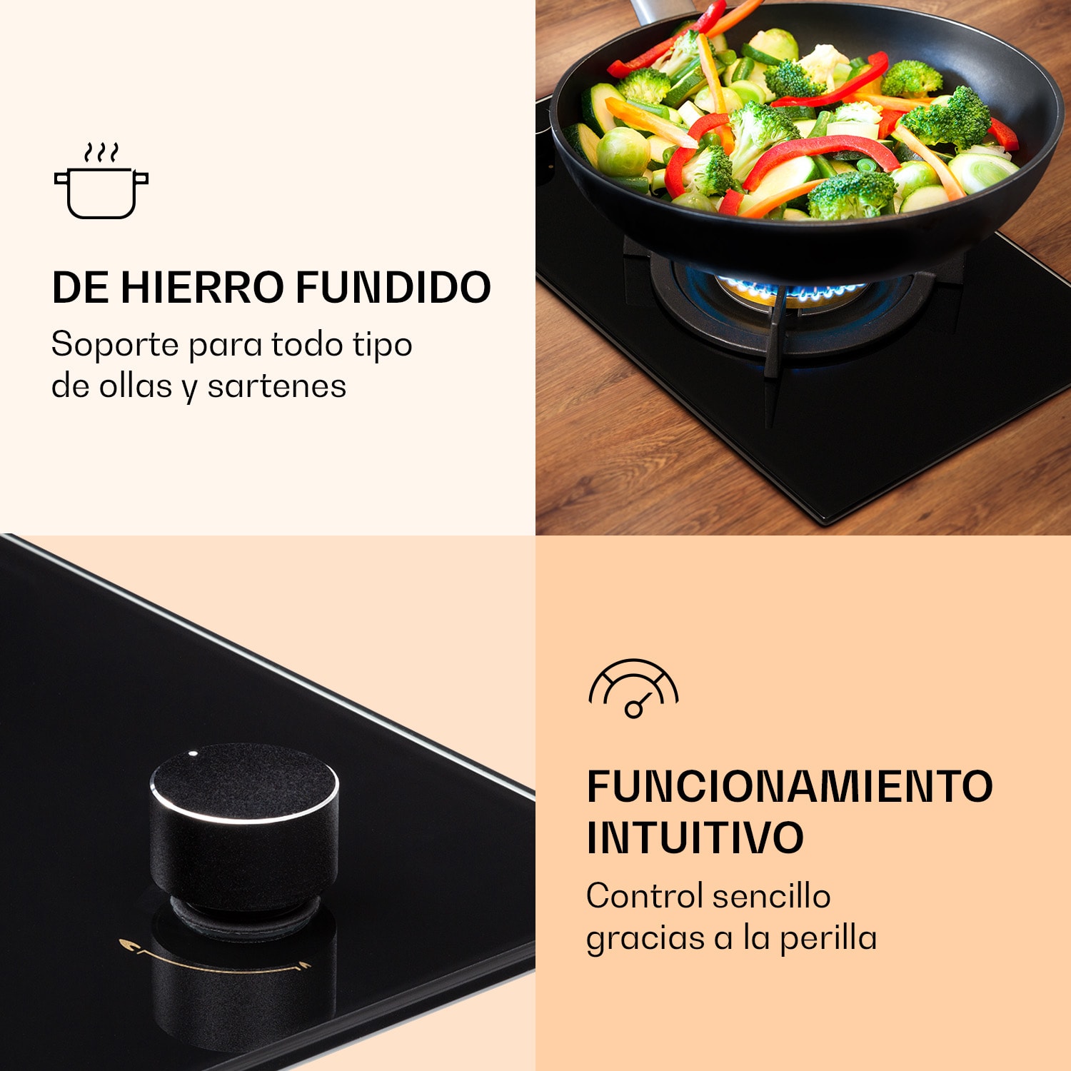 Placa de gas Goldflame 1 quemador Wok vitrocerámica 30 cm | 1 quemador | Negro