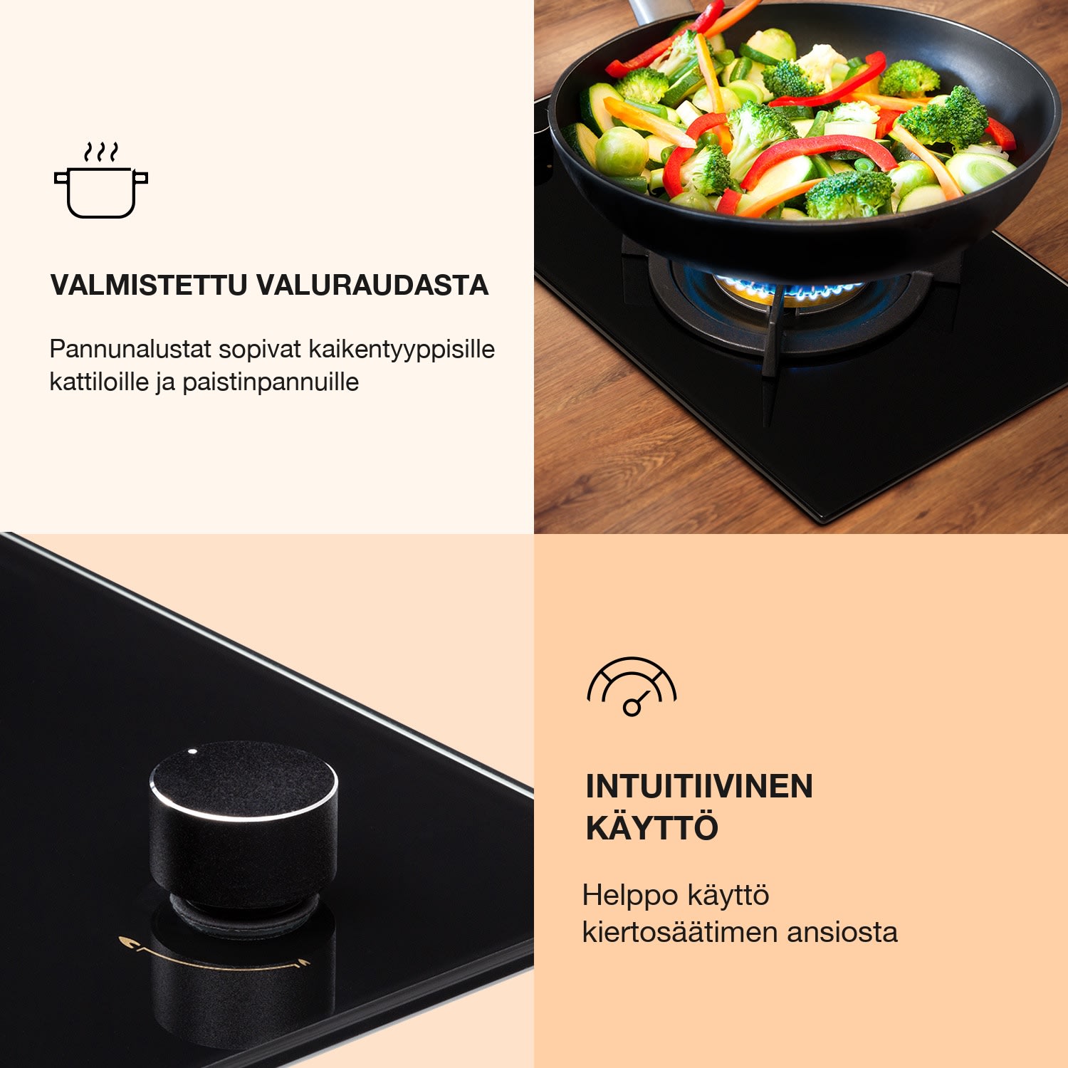 Goldflame kaasuliesi 1 wok-polttimella lasikeramiikka 30 cm | 1 poltin | Musta