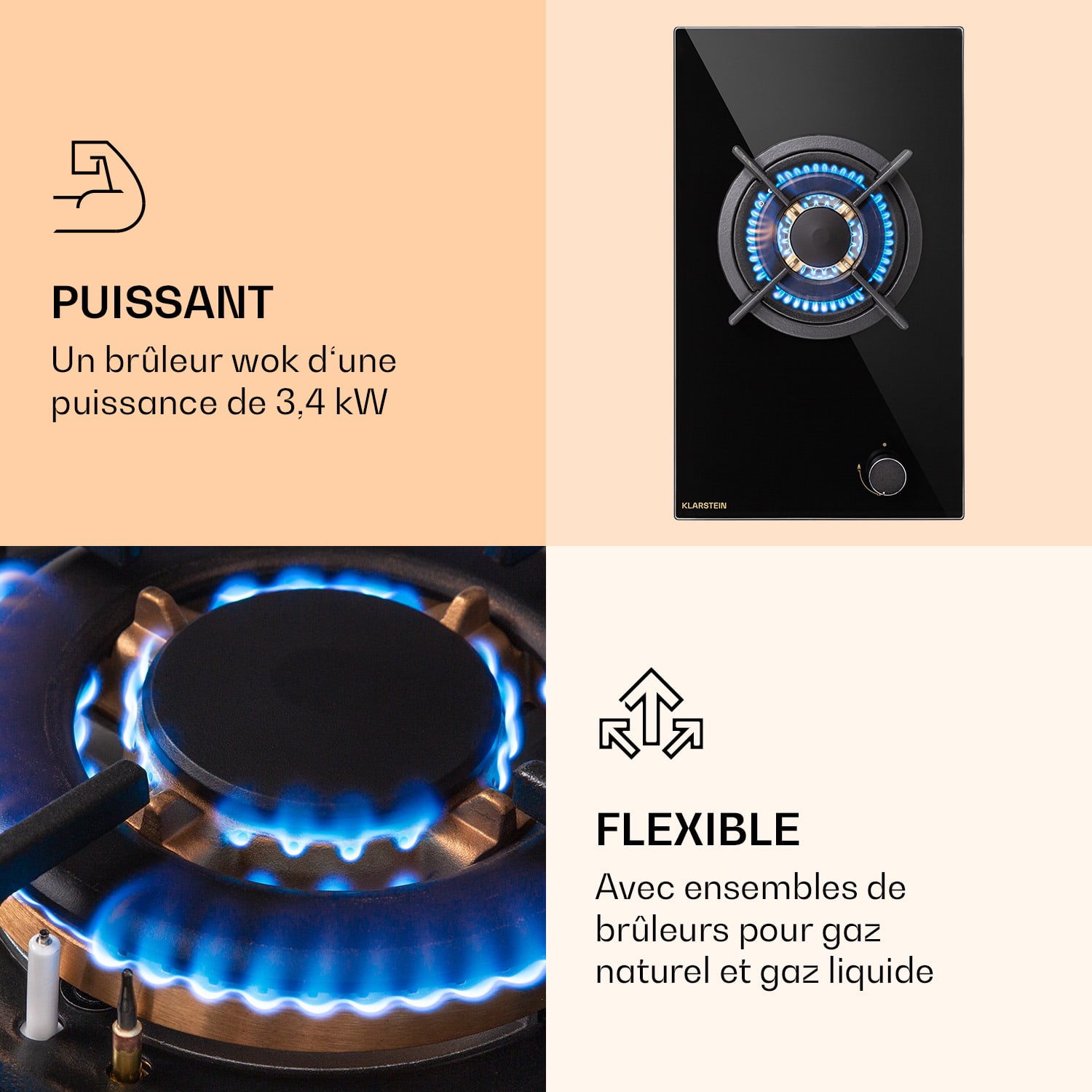 Plaque de cuisson à gaz Goldflame 1 brûleur wok vitrocéramique 30 cm | 1 brûleur | Noir