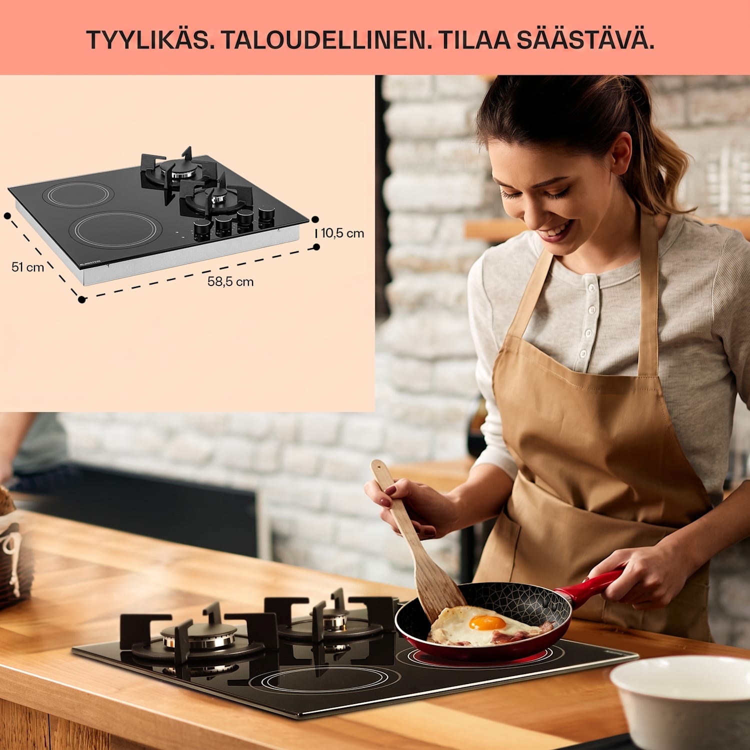 MultiChef 4 -yhdistelmäkaasuliesi kaasu/lasikeramiikka 4 aluetta 60 cm | Kaasu- ja keraaminen liesitaso | Musta