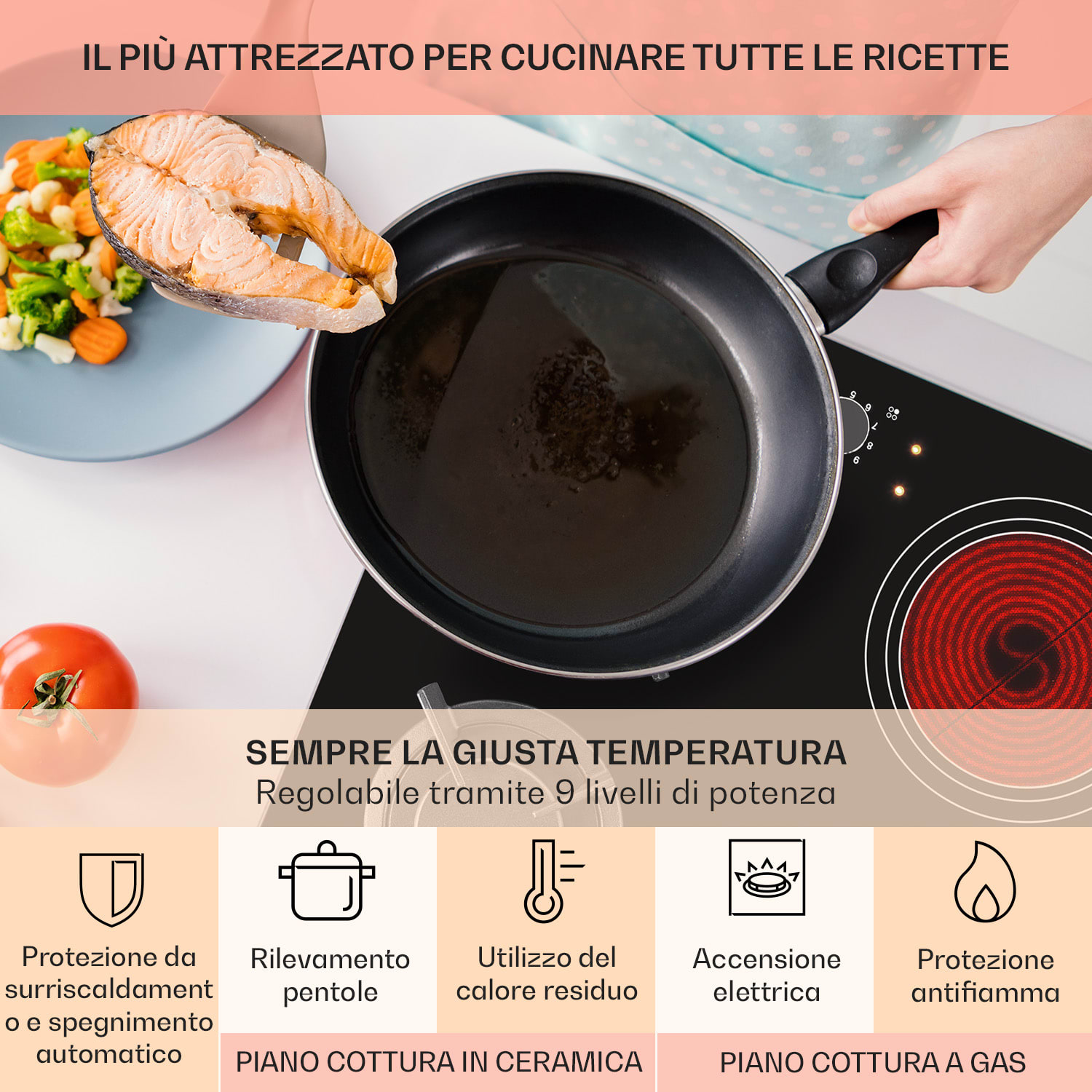 MultiChef 4 Piano cottura combinato gas/vetroceramica 4 zone 60 cm | Piano cottura a gas + vetroceramica | Nero