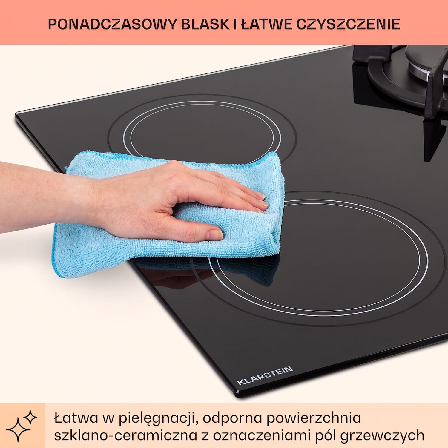MultiChef 4, kombinowana płyta kuchenna, gaz/szkło ceramiczne, 4 pola grzewcze 60 cm | Płyta gazowa i ceramiczna | Czarny