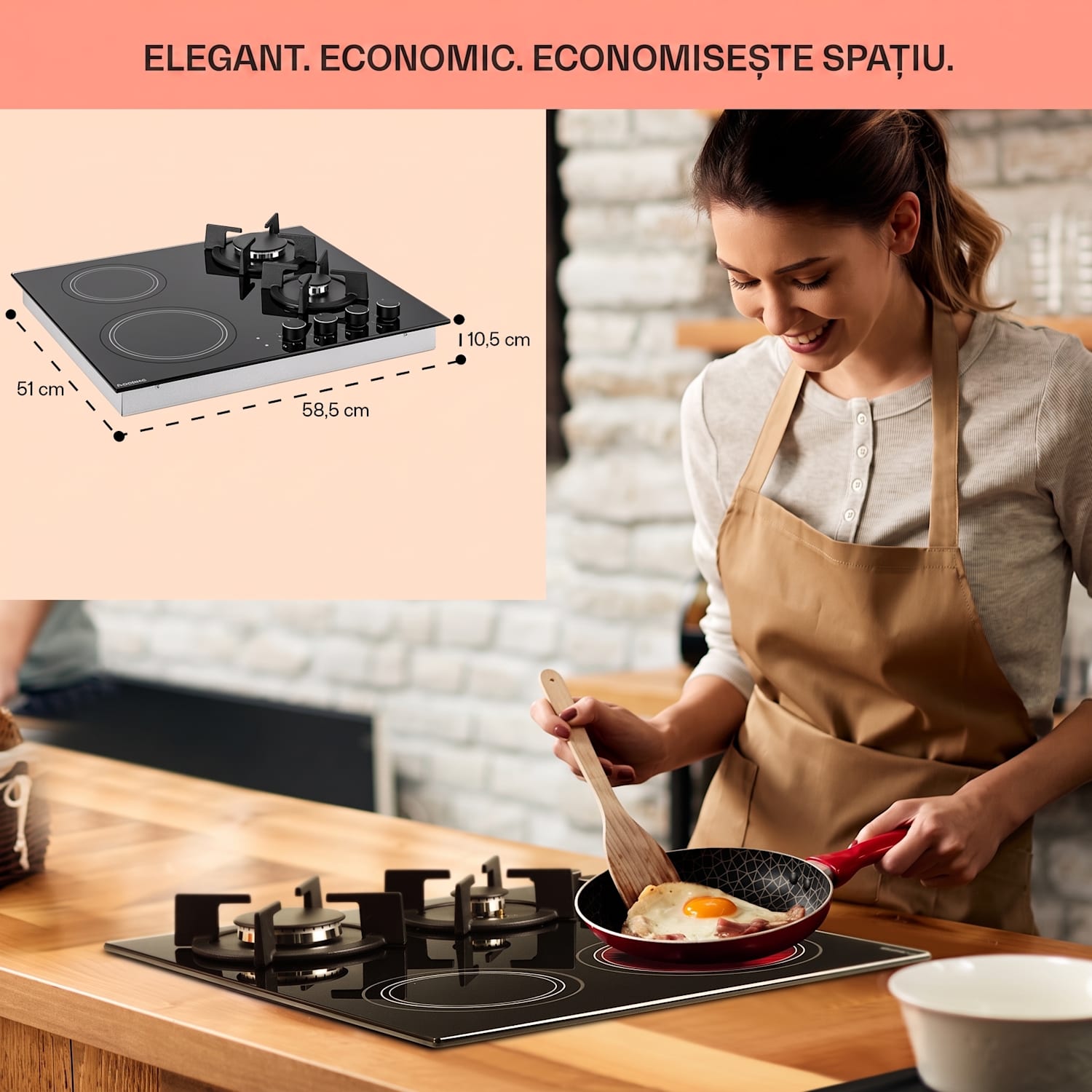 MultiChef 4, plită cu gaz combinată, gaz / sticlă ceramică, 4 zone 60 cm | Plită pe gaz și ceramică | Negru