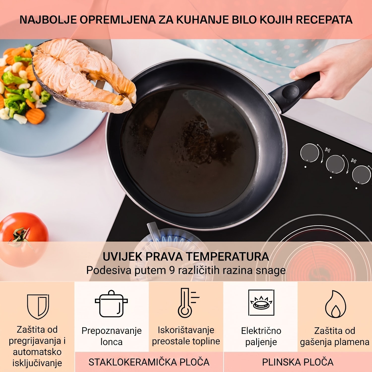 MultiChef 5, kombinirana plinska ploča, plinsko / staklokeramička, 5 zona 90 cm | Plinska i staklokeramička ploča | Crna
