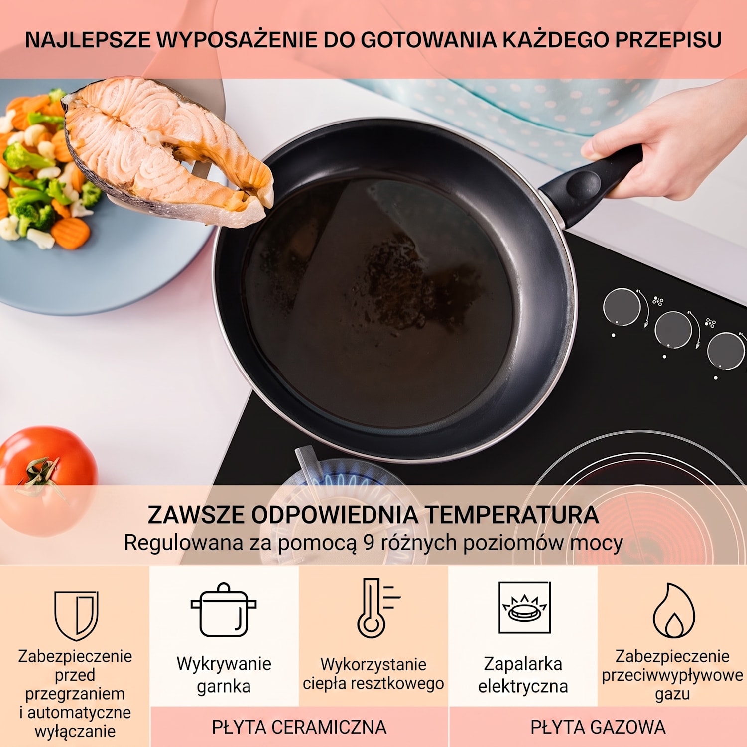 MultiChef 5, kombinowana płyta kuchenna, gaz/szkło ceramiczne, 5 pól grzewczych 90 cm | Płyta gazowa i ceramiczna | Czarny