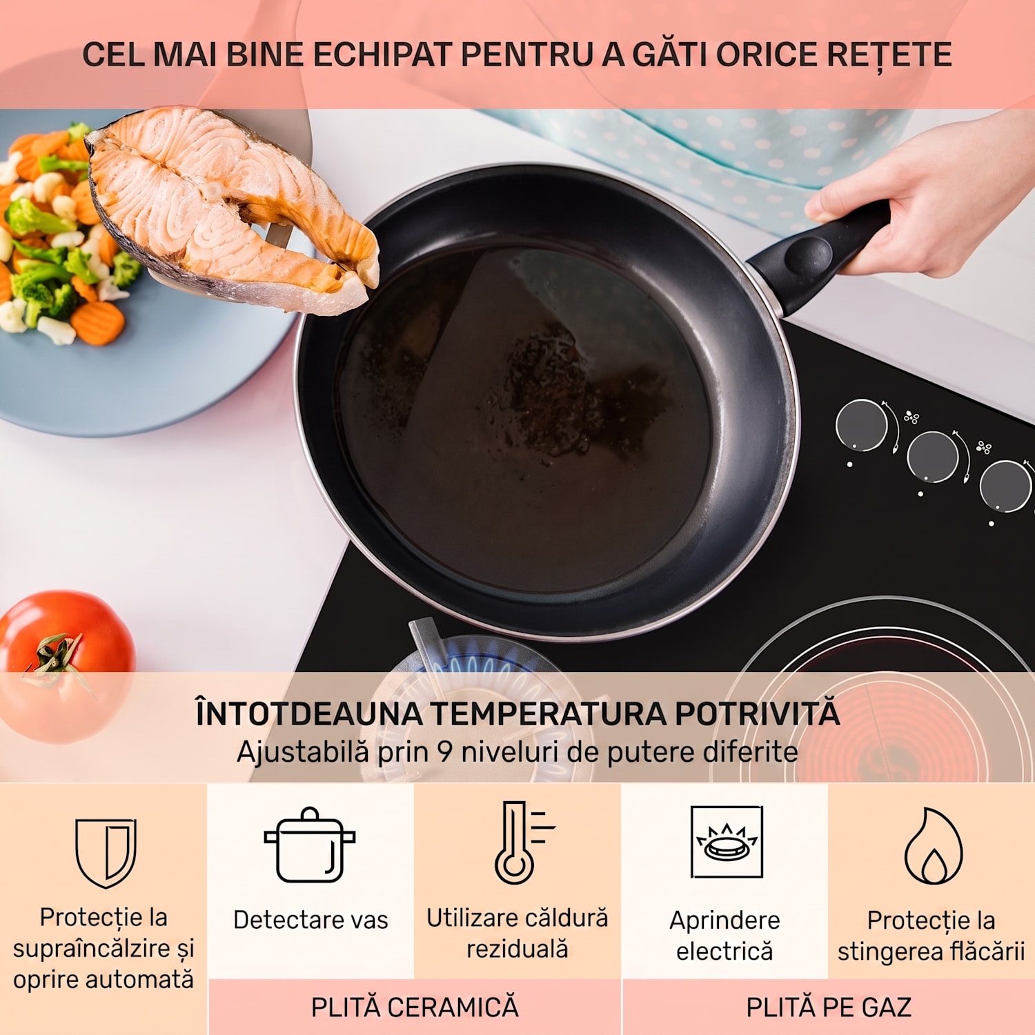 MultiChef 5, plită cu gaz combinată, gaz / sticlă ceramică, 5 zone 90 cm | Plită pe gaz și ceramică | Negru