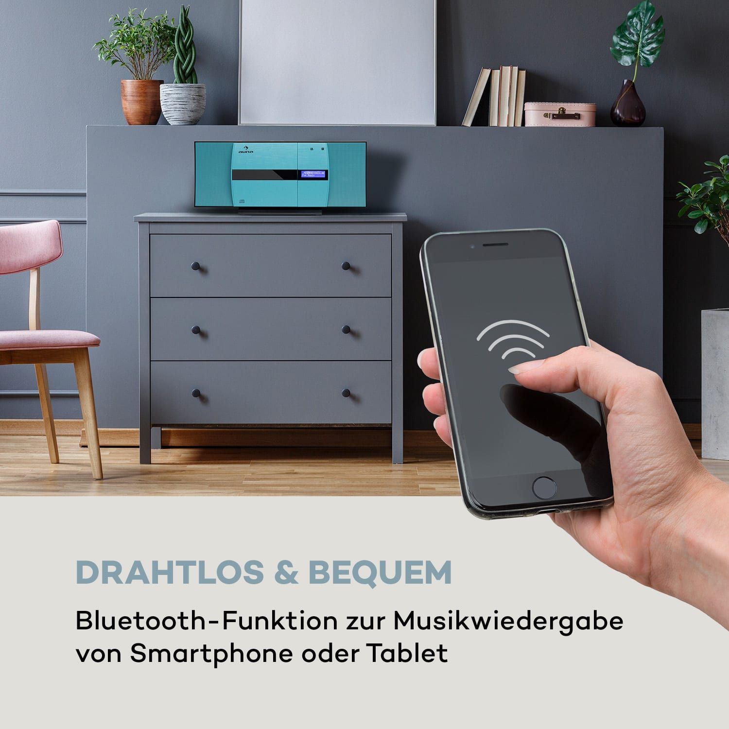 V-20 DAB Vertikal-Stereoanlage BT NFC CD MP3 USB DAB+ & UKW-Tuner Türkis