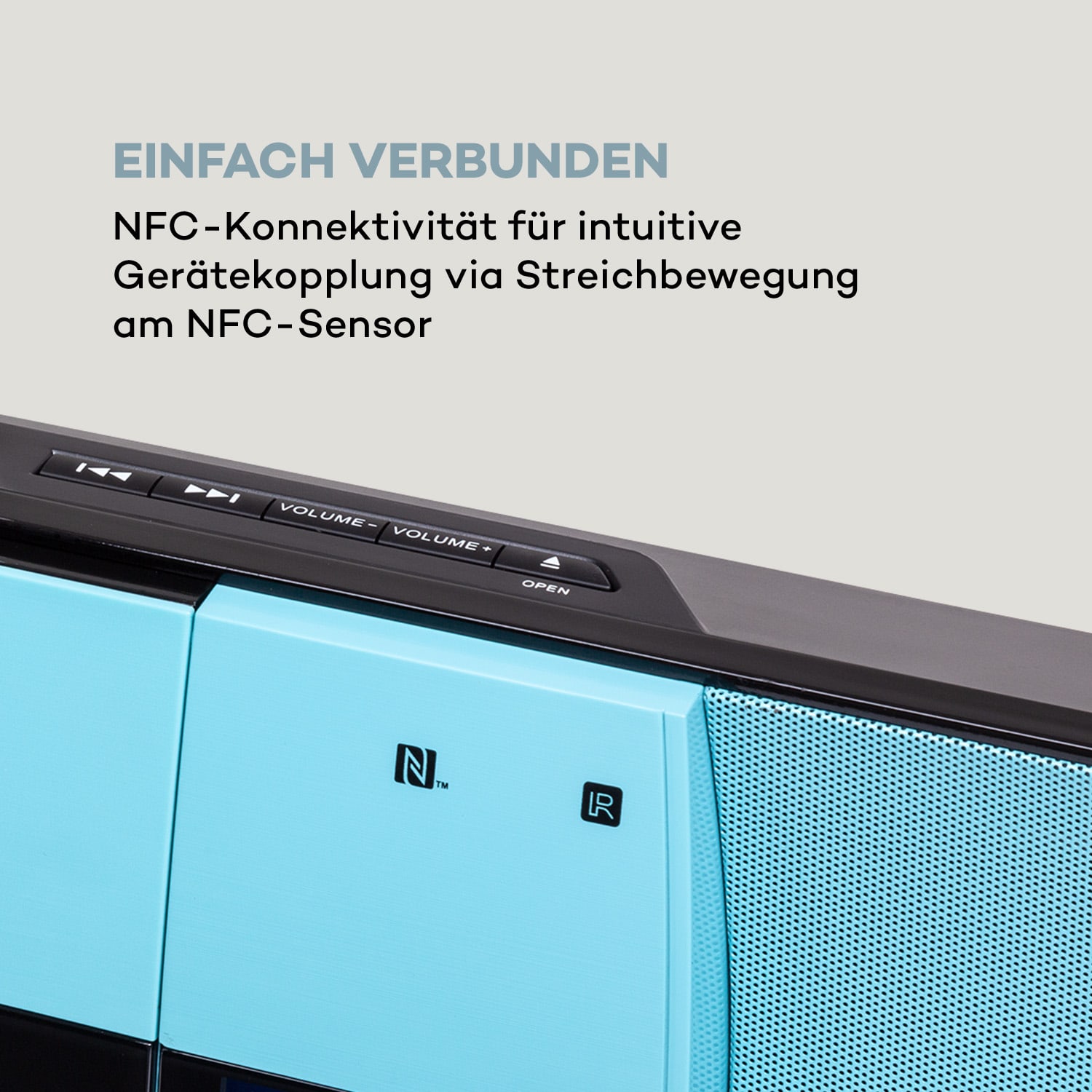 V-20 DAB Vertikal-Stereoanlage BT NFC CD MP3 USB DAB+ & UKW-Tuner Türkis