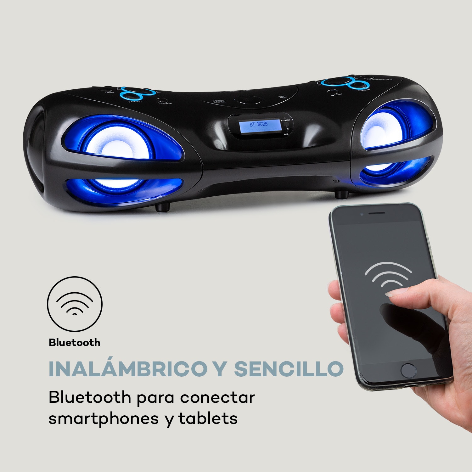 Spacewoofer DAB Boombox Reproductor de CD DAB+ FM Bluetooth Mando a distancia Led 
