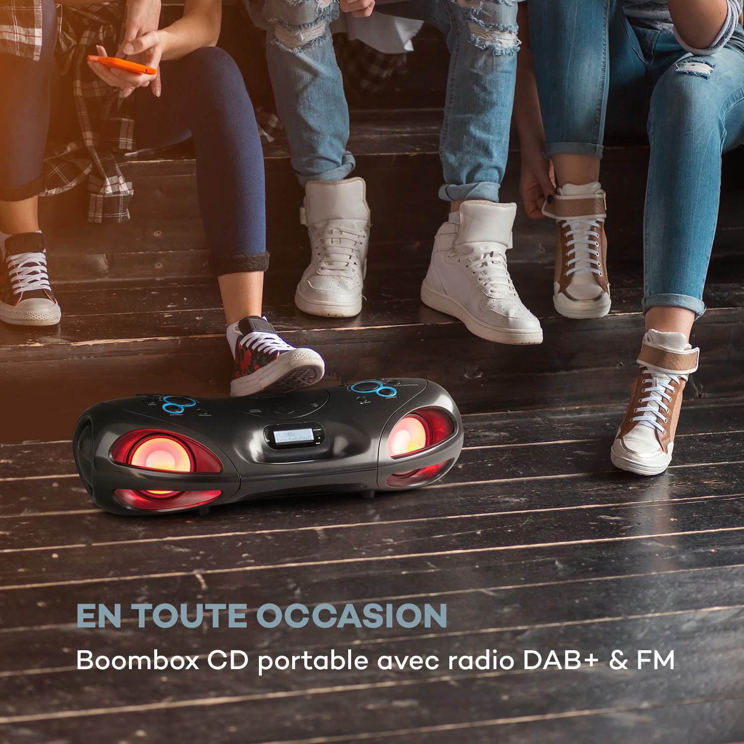Boombox DAB Spacewoofer Lecteur CD DAB+ FM Bluetooth Télécommande LED 