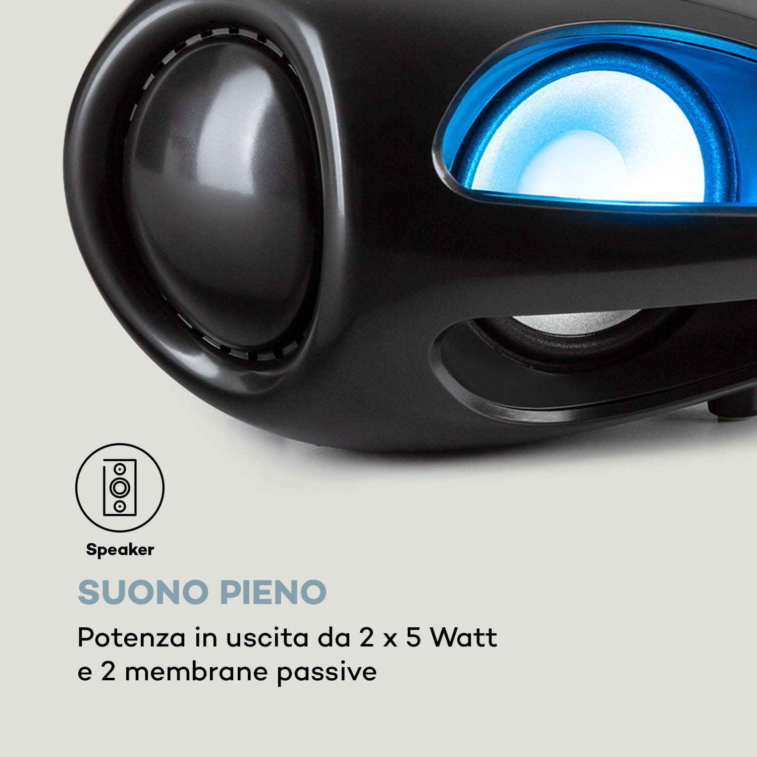Spacewoofer DAB - Boombox, lettore CD, DAB+, FM, Bluetooth, telecomando, LED Nero