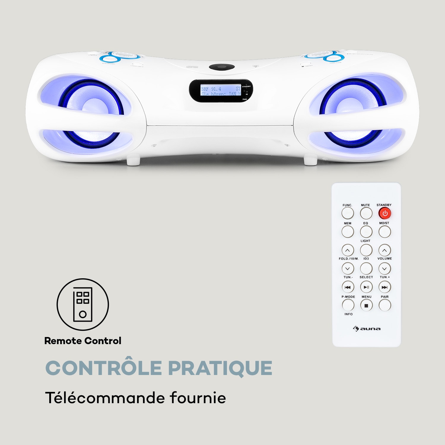 Spacewoofer DAB boombox cd speler DAB+ FM bluetooth afstandsbediening led Wit