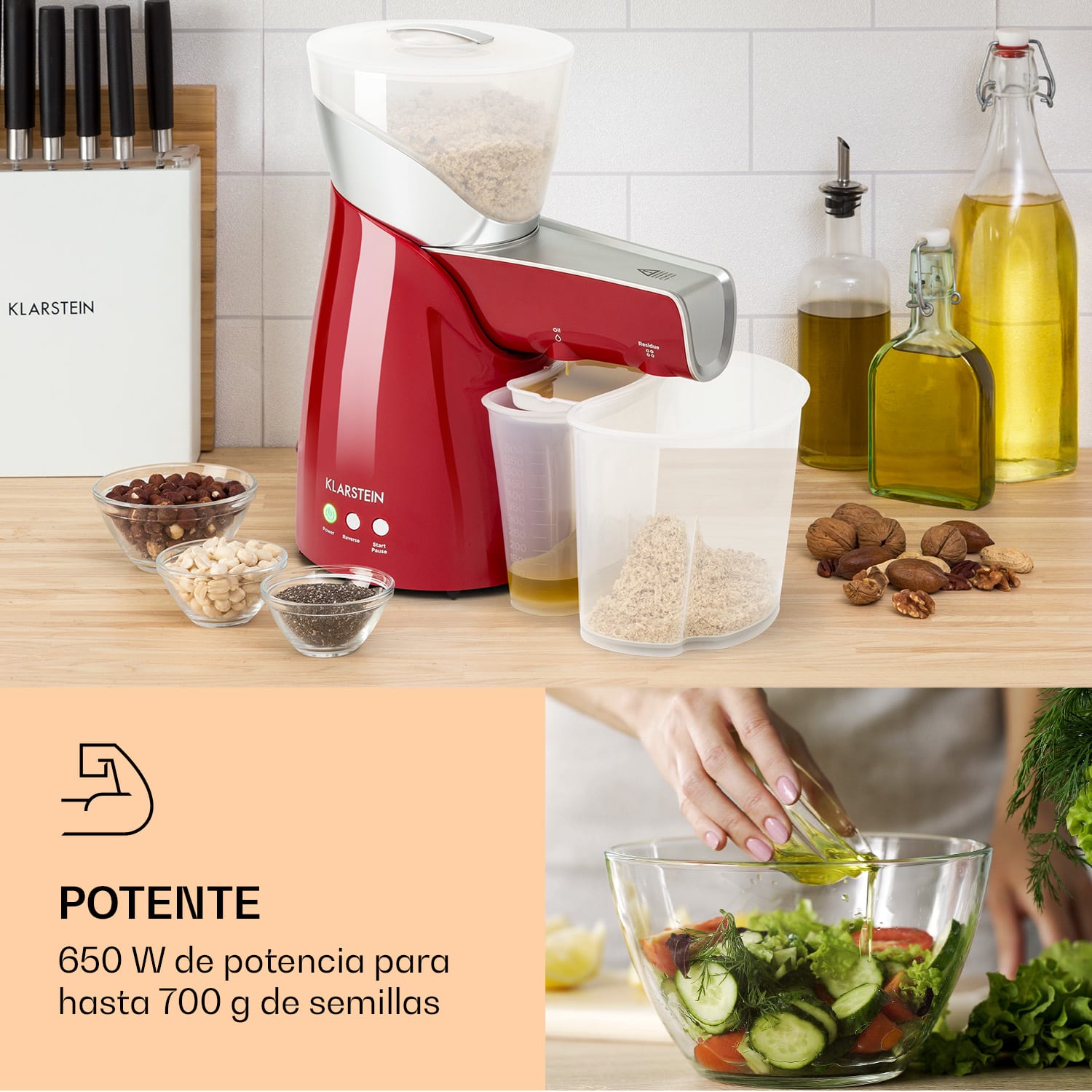 Prensa de aceite Olivia en frío 650W 700g, 2 tornillos sin fin de prensado Rojo