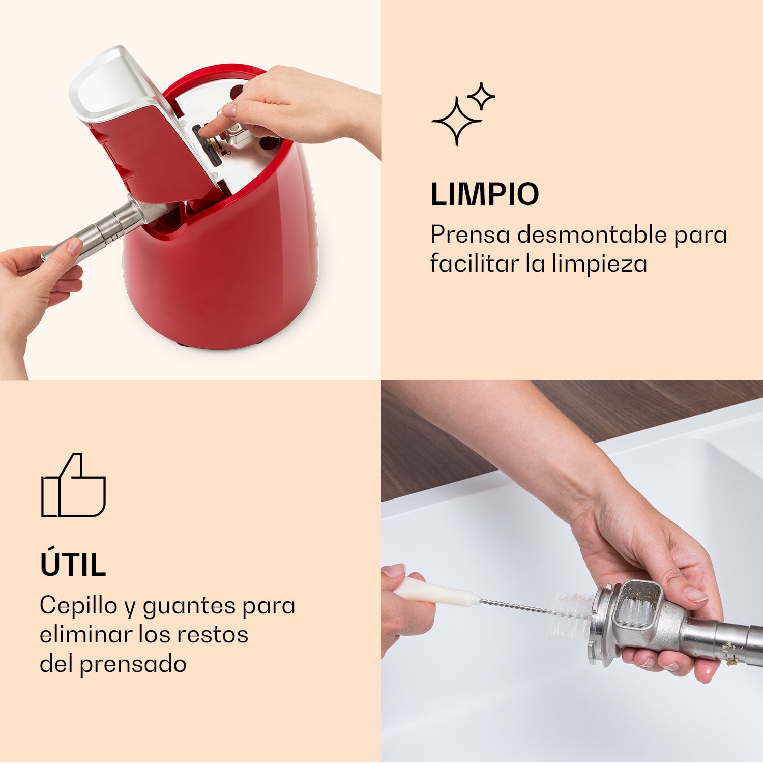 Prensa de aceite Olivia en frío 650W 700g, 2 tornillos sin fin de prensado Rojo