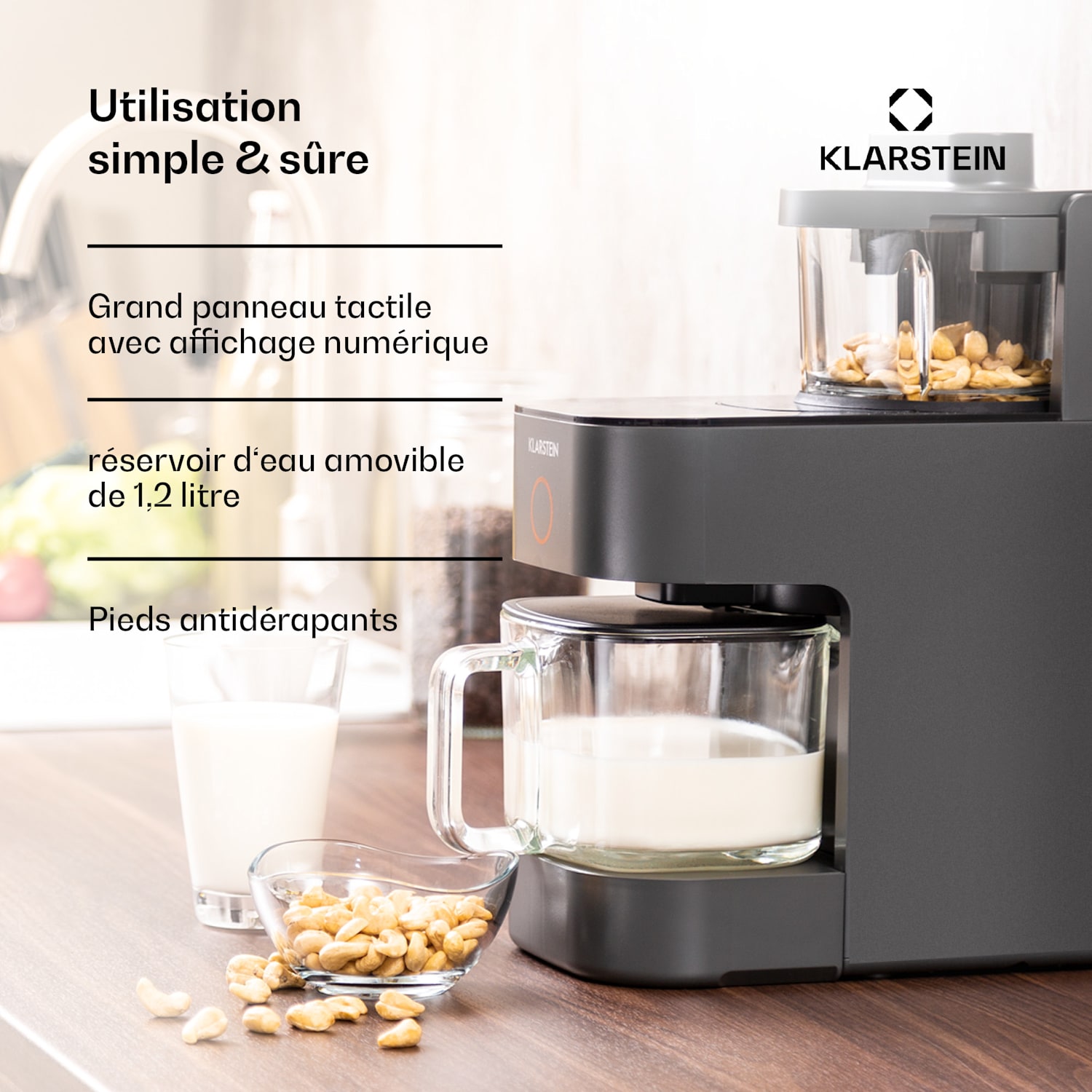 Marcia Nut Milk Maker 300 - 1200 ml 360° Touch Réservoir d'eau amovible 