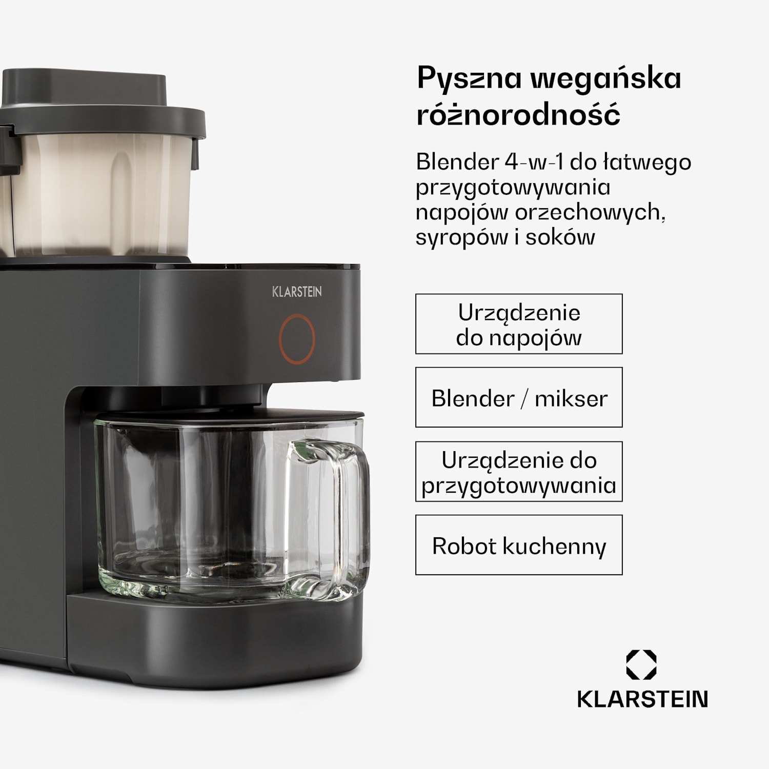 Marcia, urządzenie do przygotowania mleka orzechowego, 300–1200 ml, 360°, panel dotykowy, wyjmowany zbiornik na wodę 