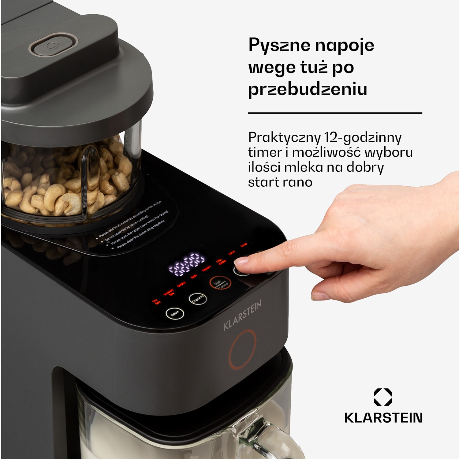 Marcia, urządzenie do przygotowania mleka orzechowego, 300–1200 ml, 360°, panel dotykowy, wyjmowany zbiornik na wodę 