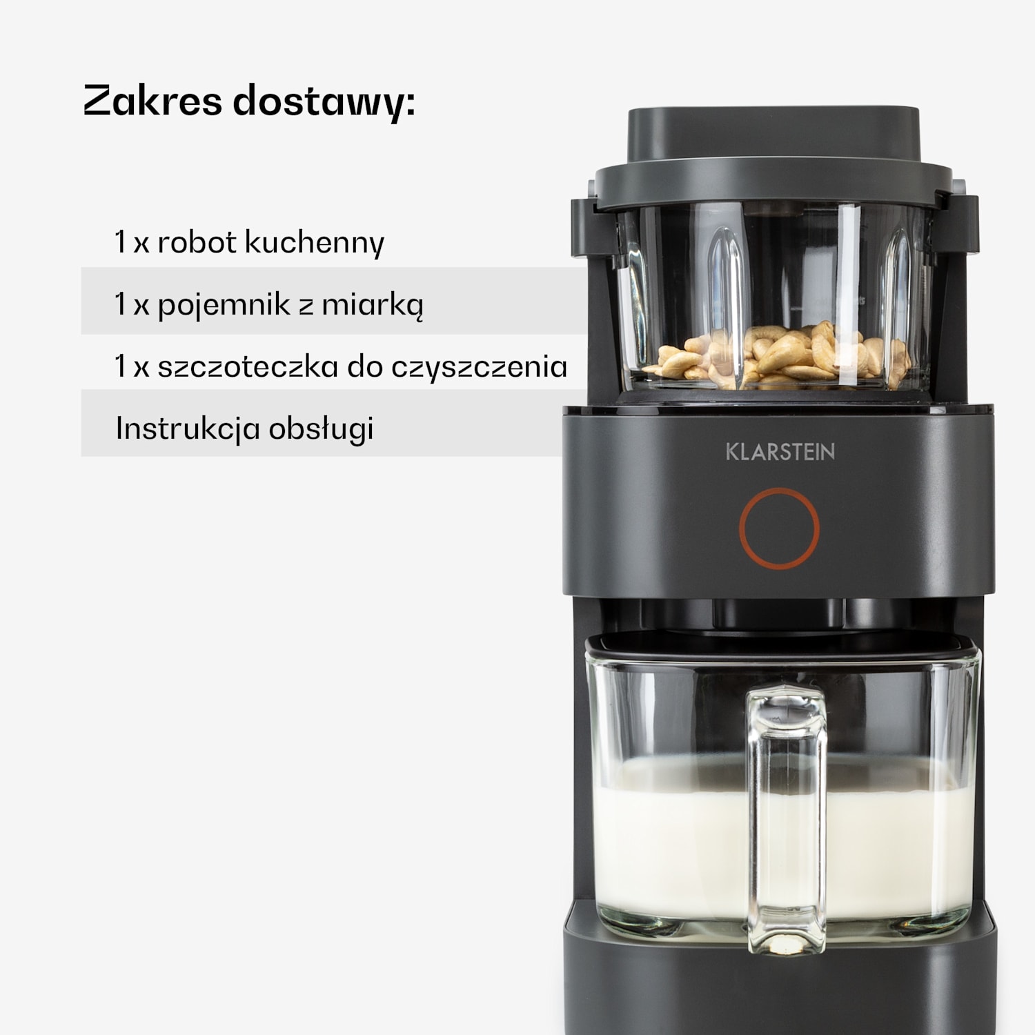 Marcia, urządzenie do przygotowania mleka orzechowego, 300–1200 ml, 360°, panel dotykowy, wyjmowany zbiornik na wodę 