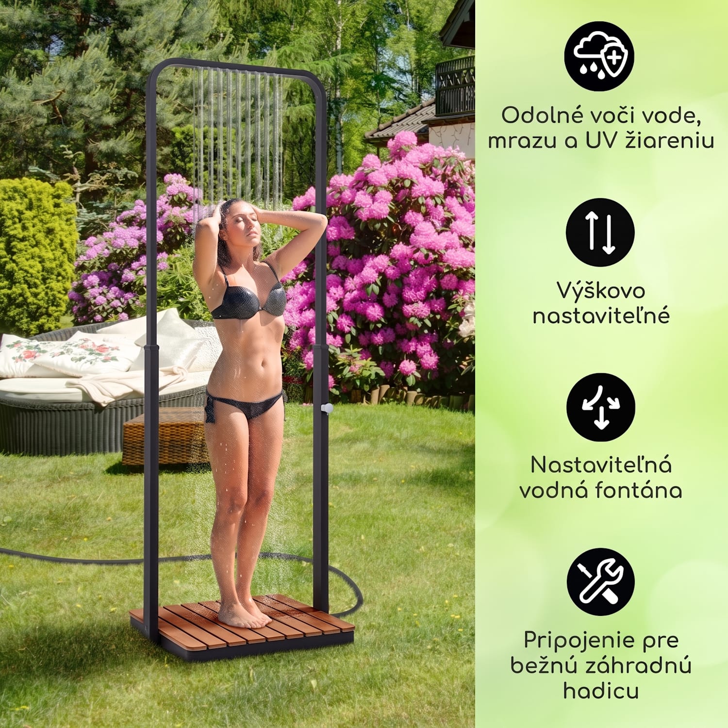 Sumatra Breeze Square, záhradná sprcha, WPC, hliník, 70x55, hranatá Štvorcový | Čierna