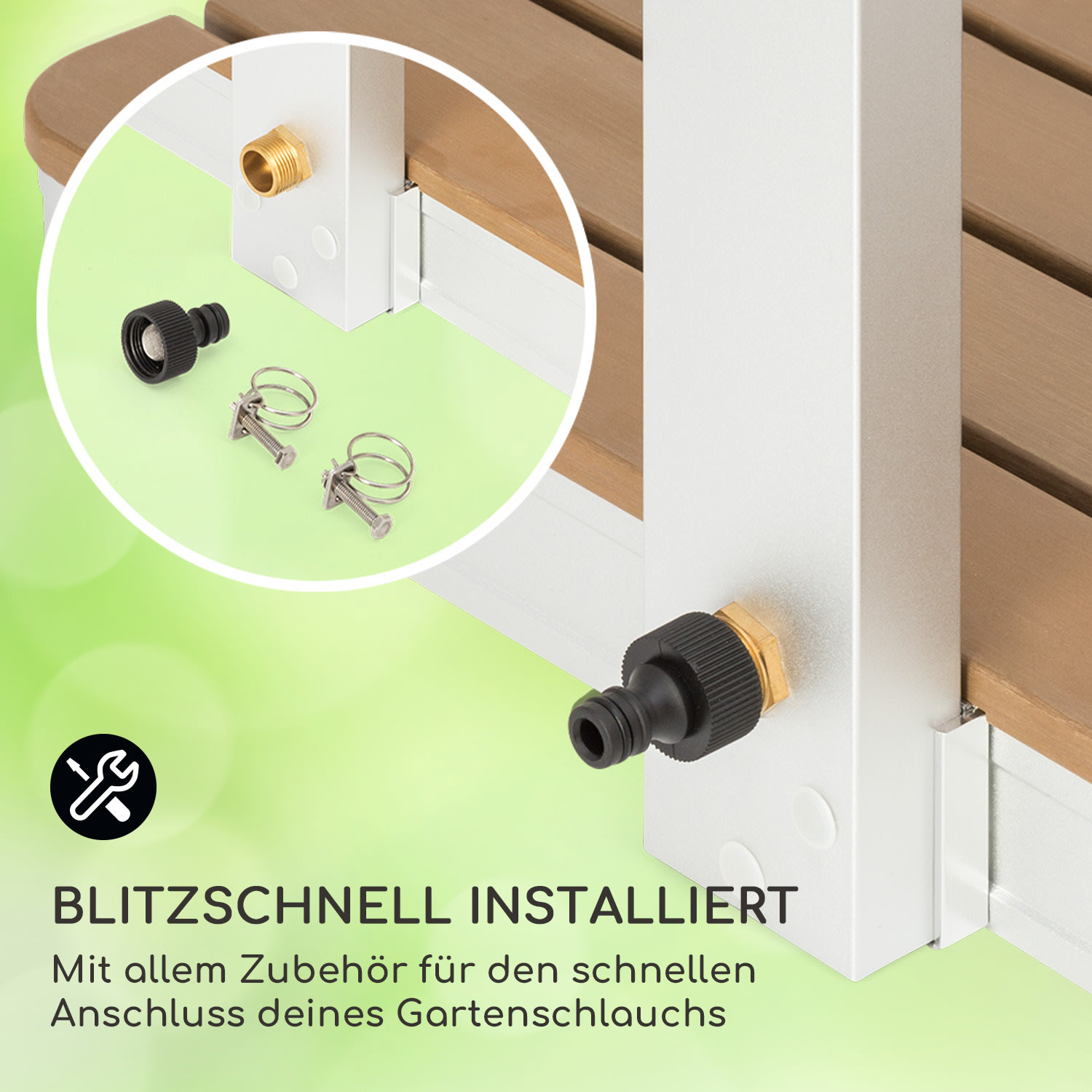 Sumatra Breeze Square Gartendusche WPC Aluminium 70x55cm eckig quadratisch | Silber