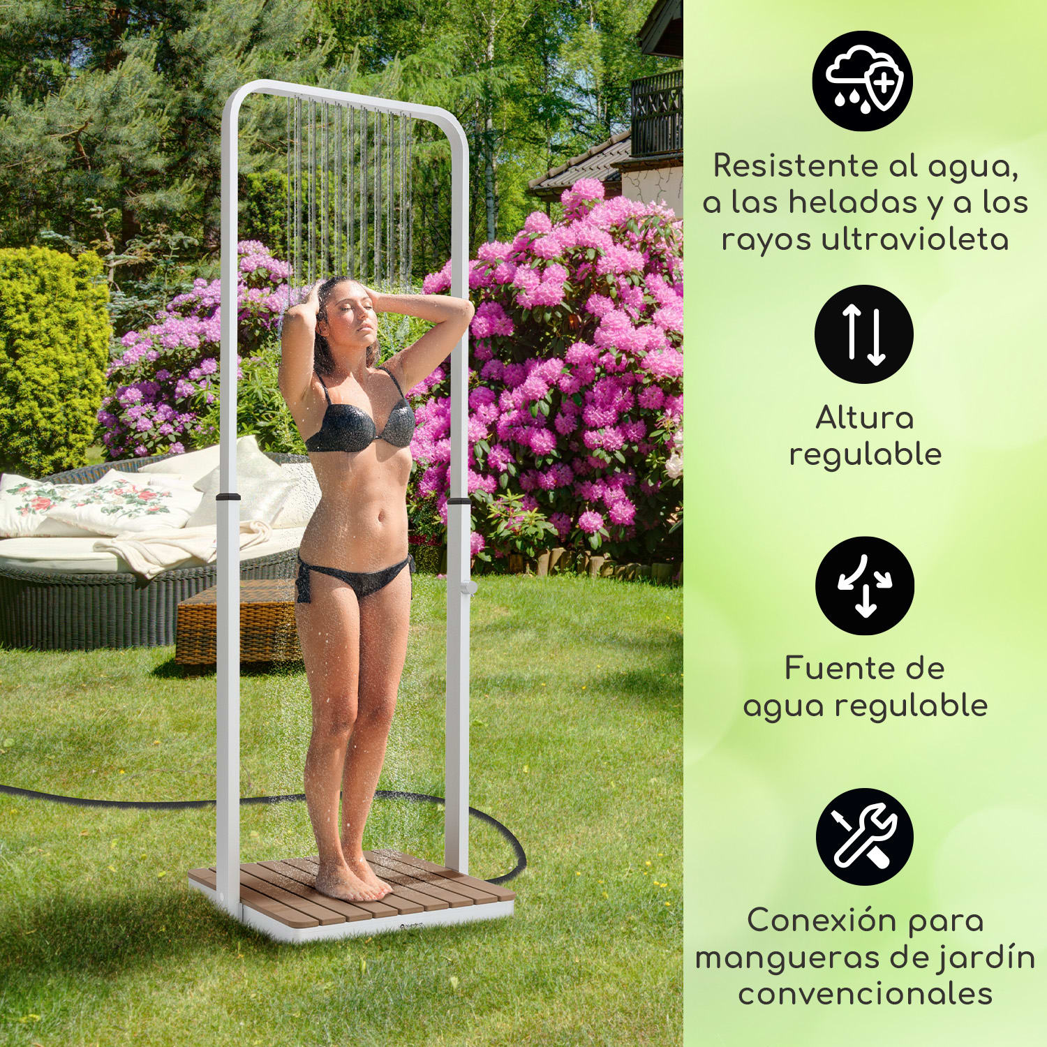 Sumatra Breeze Square Ducha de jardín WPC Aluminio 70 x 55 cm cuadrada Cuadrado | Plata