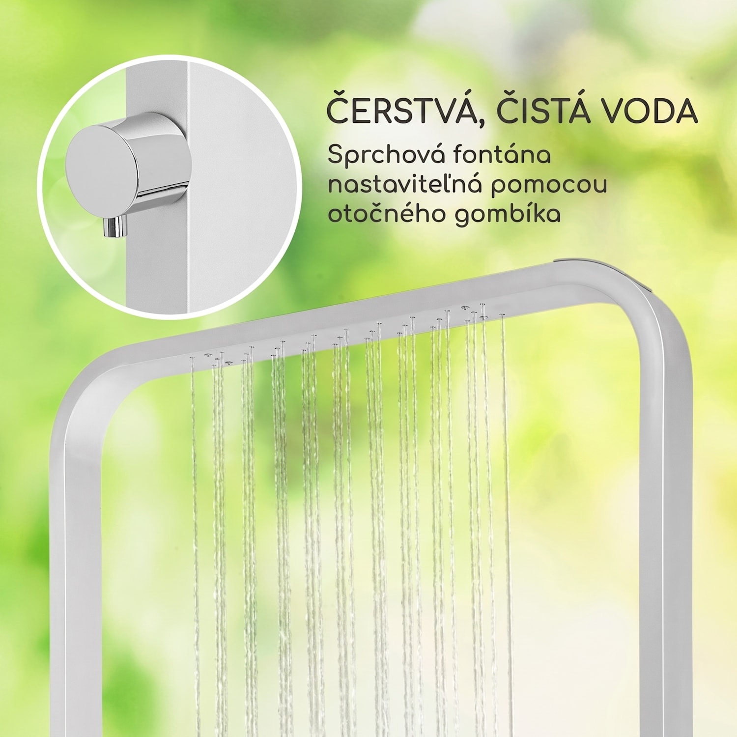 Sumatra Breeze Square, záhradná sprcha, WPC, hliník, 70x55, hranatá Štvorcový | Strieborná
