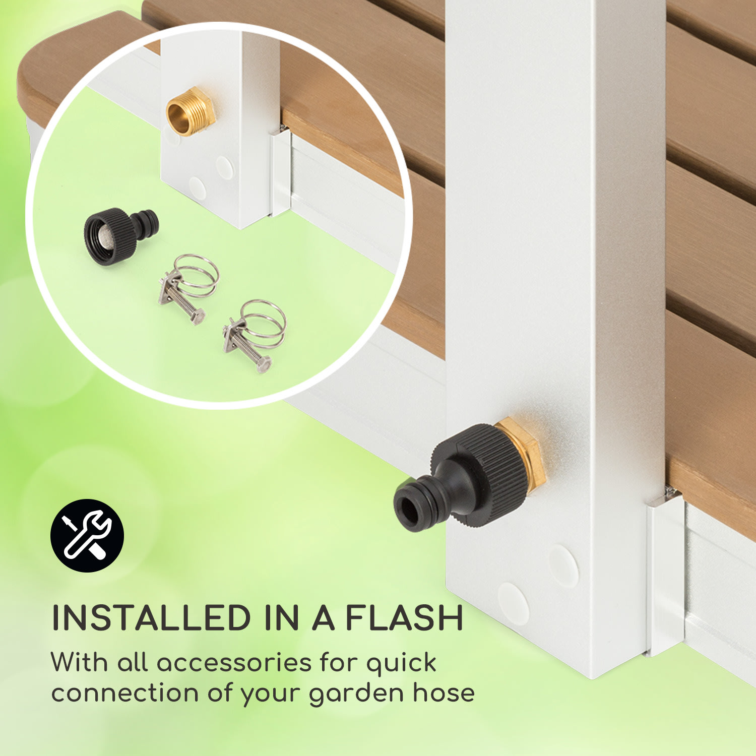 Sumatra Breeze, SQ, kerti zuhany, WPC, alumínium, 70x55, szögletes Négyzet | Ezüst