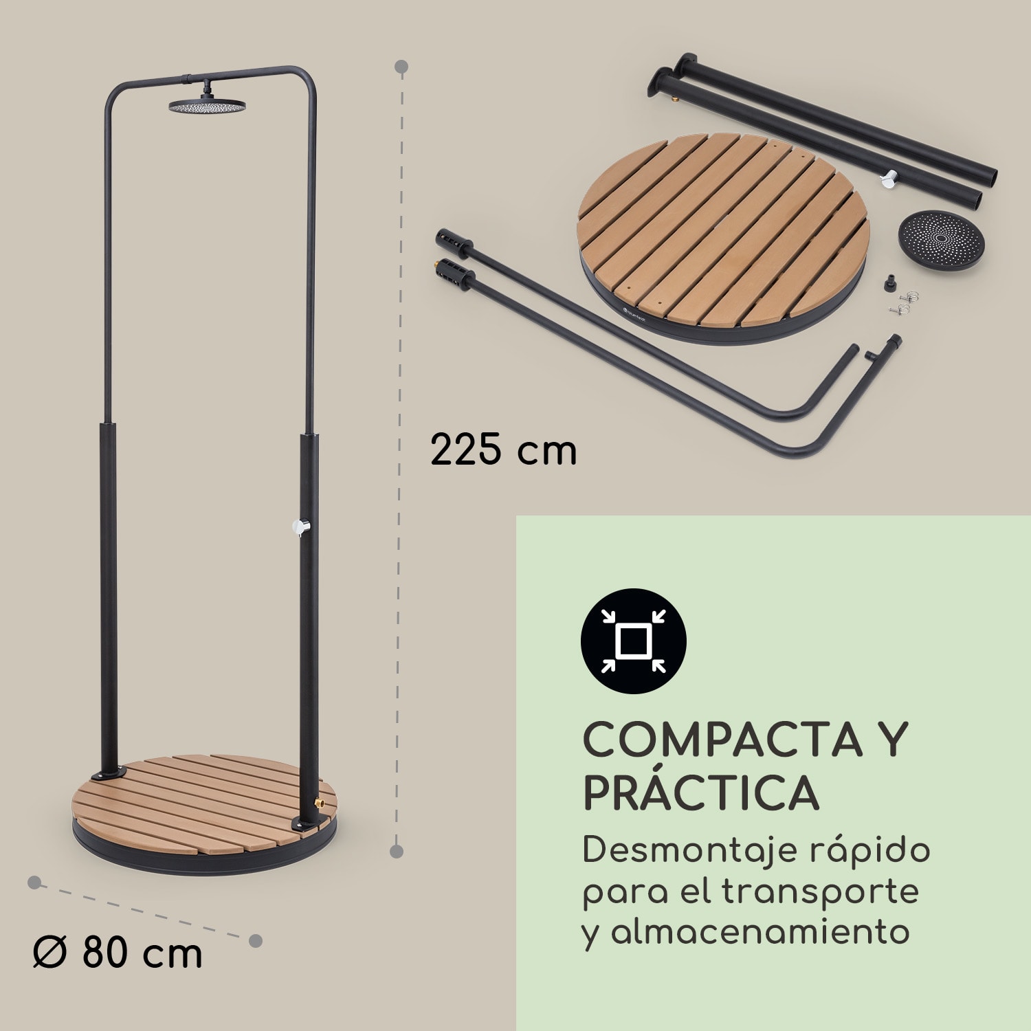 Sumatra Falls Round Ducha de jardín WPC Aluminio Ø 80 cm redonda redondo | Negro