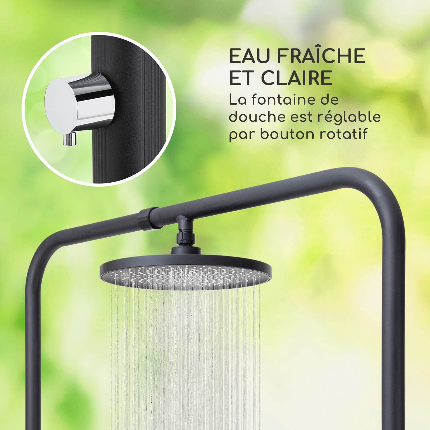 Sumatra Falls Round douche de jardin WPC Aluminium Ø 80 cm ronde rond | Noir